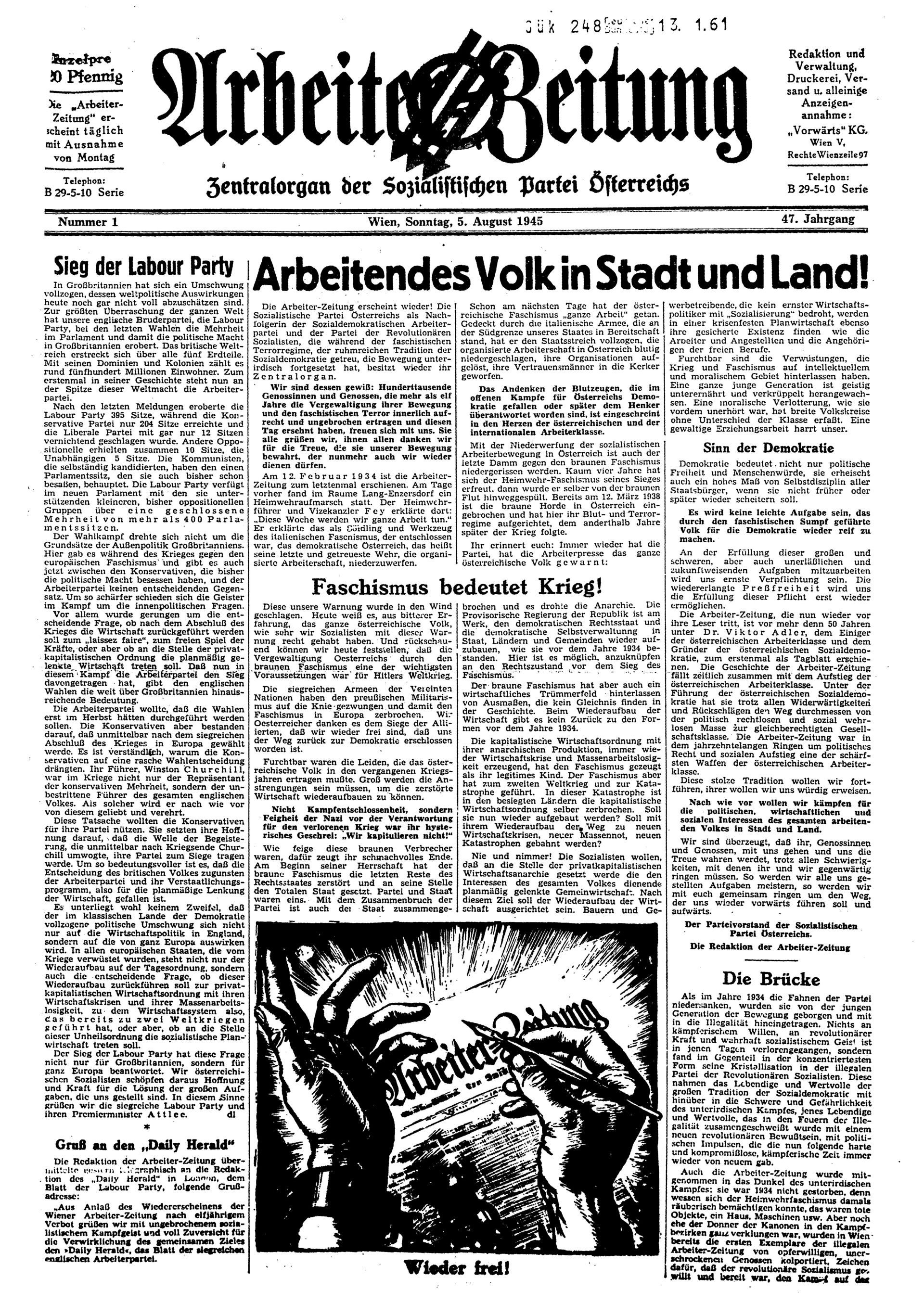 Ausgabe So. 05.08.1945, Seite 1