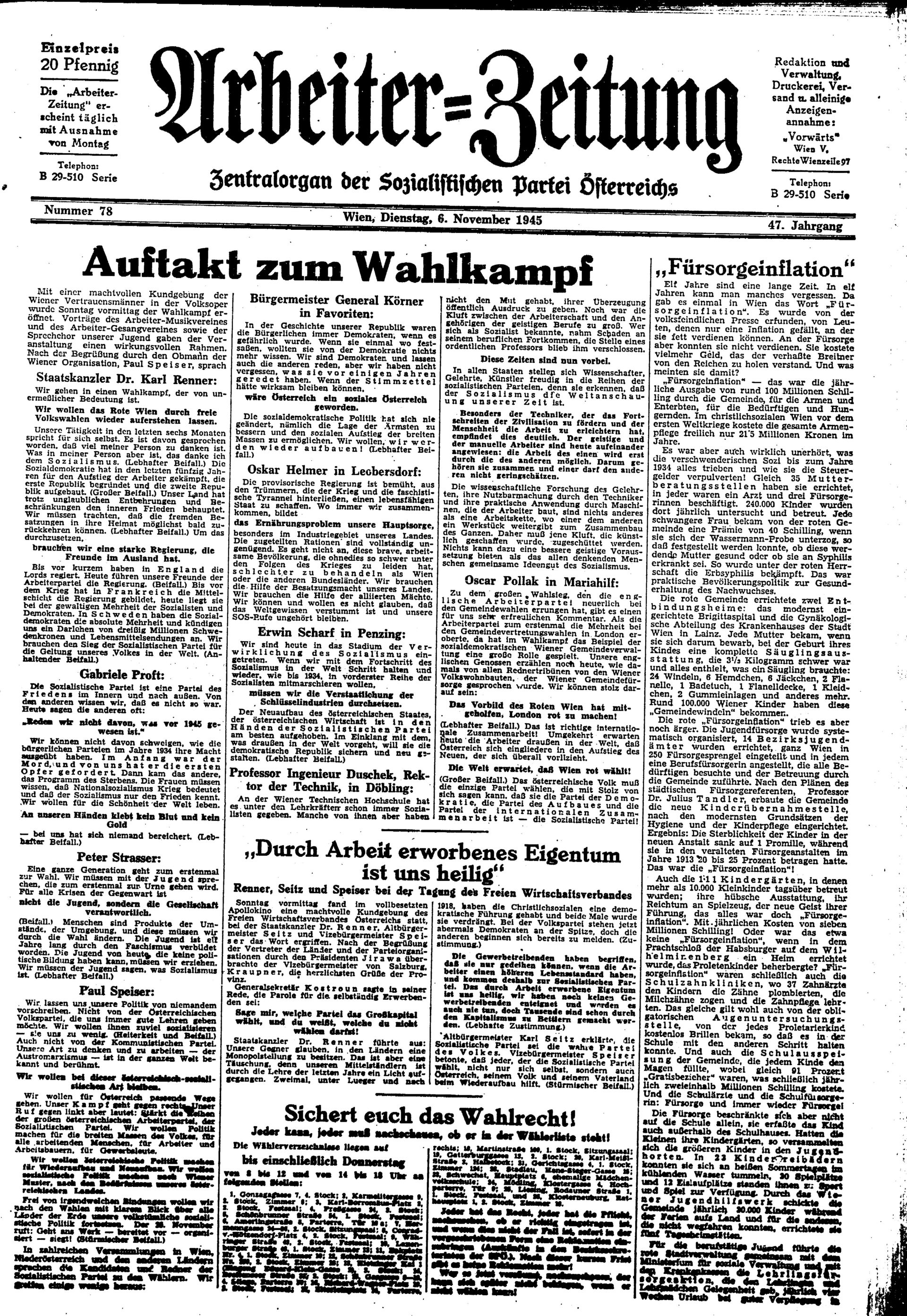 Ausgabe Di. 06.11.1945, Seite 1