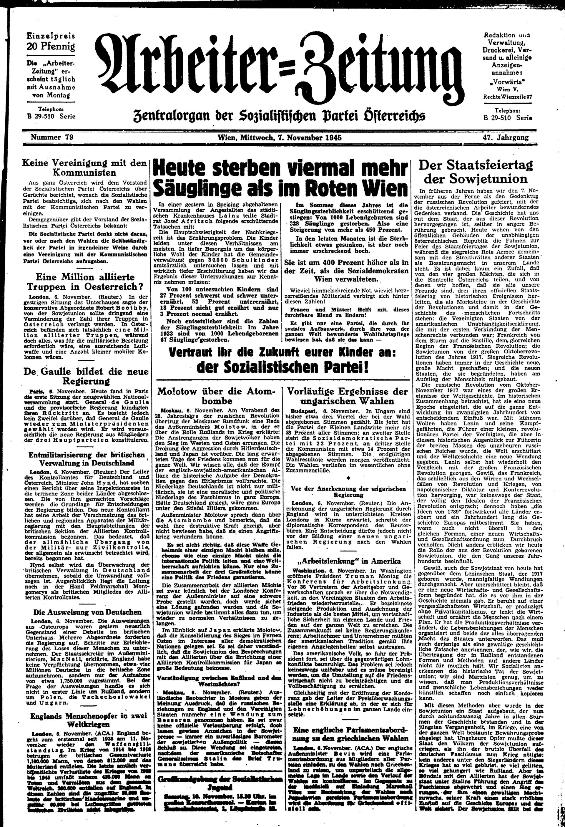 Ausgabe Mi. 07.11.1945, Seite 1