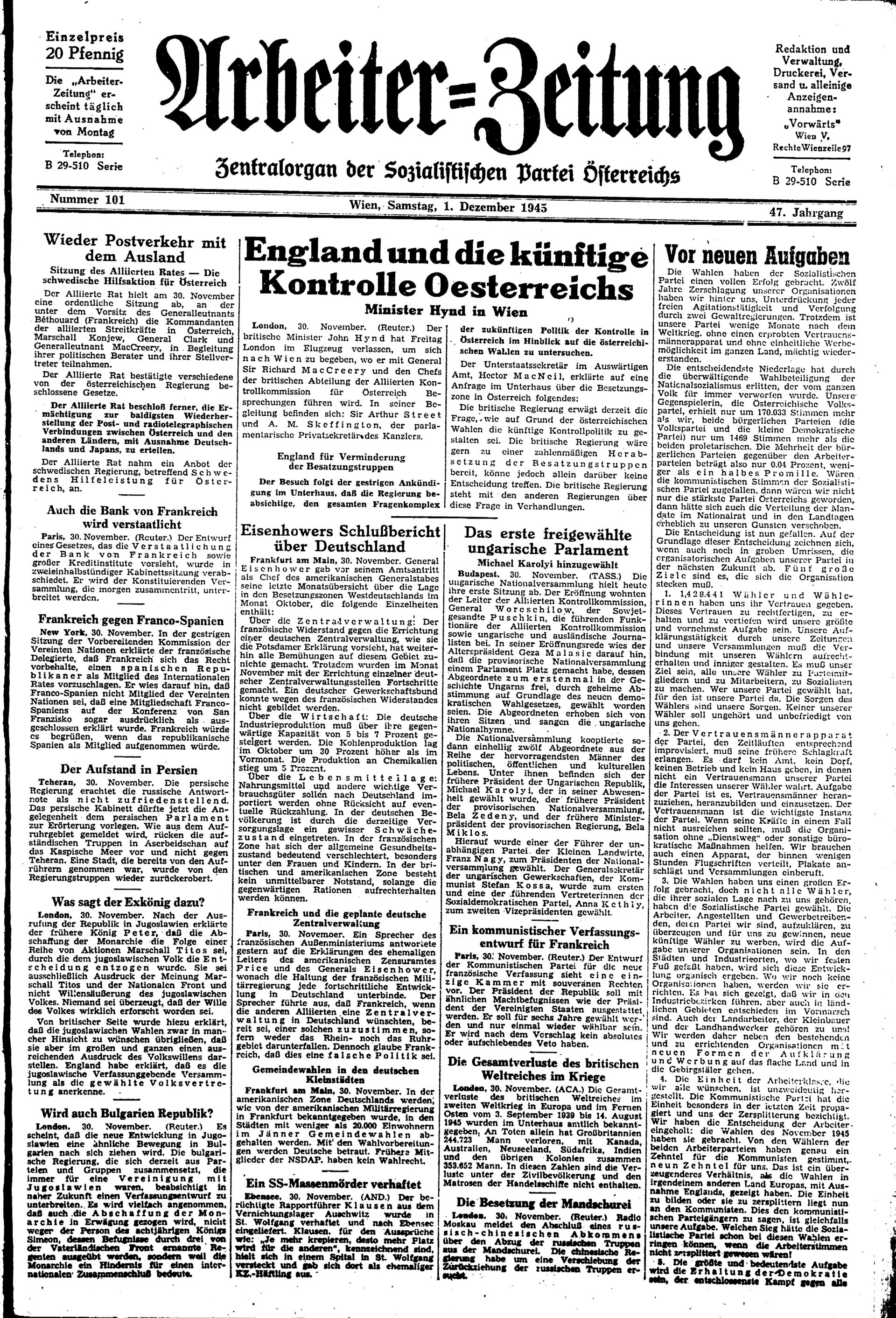 Ausgabe Sa. 01.12.1945, Seite 1