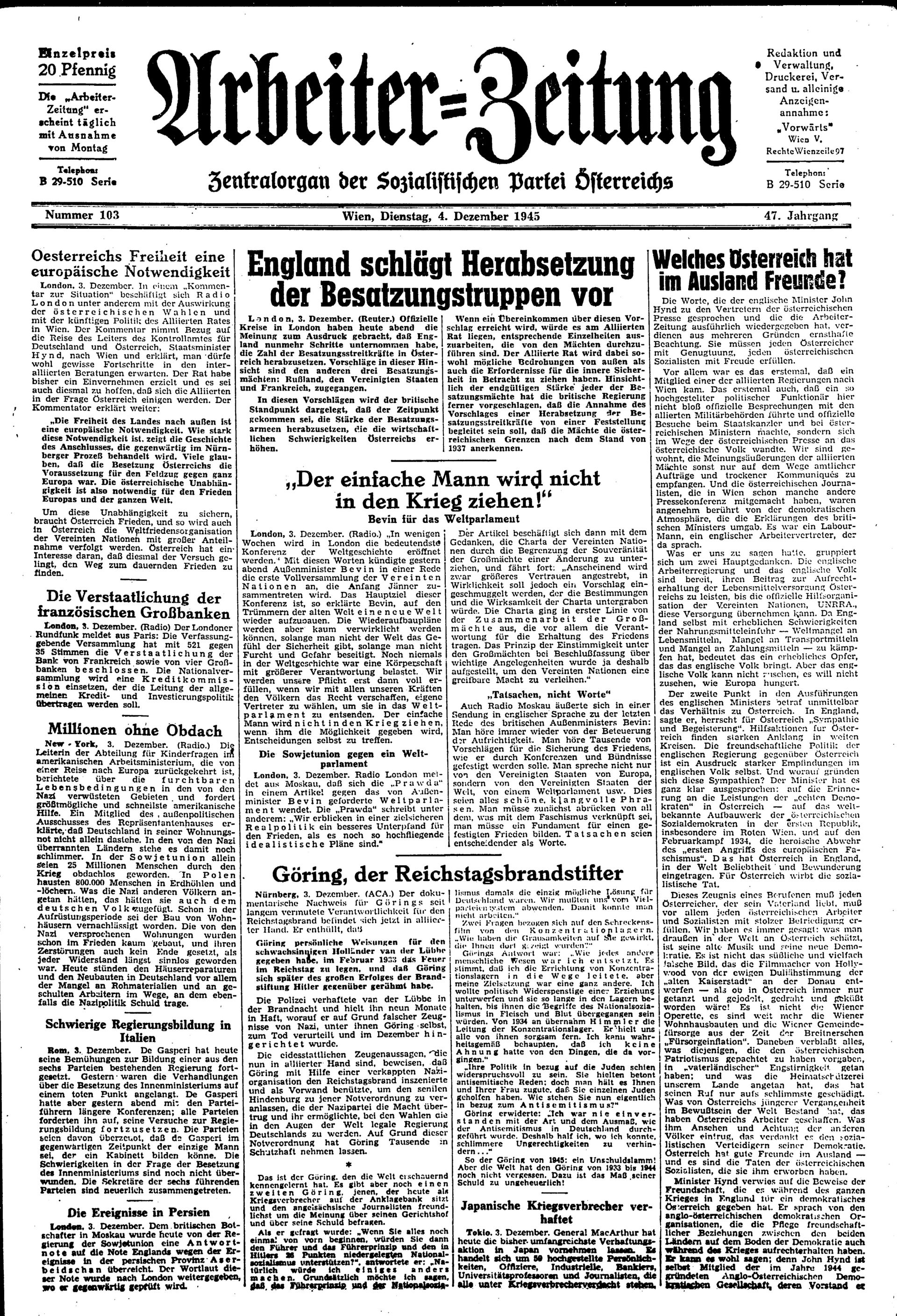 Ausgabe Di. 04.12.1945, Seite 1