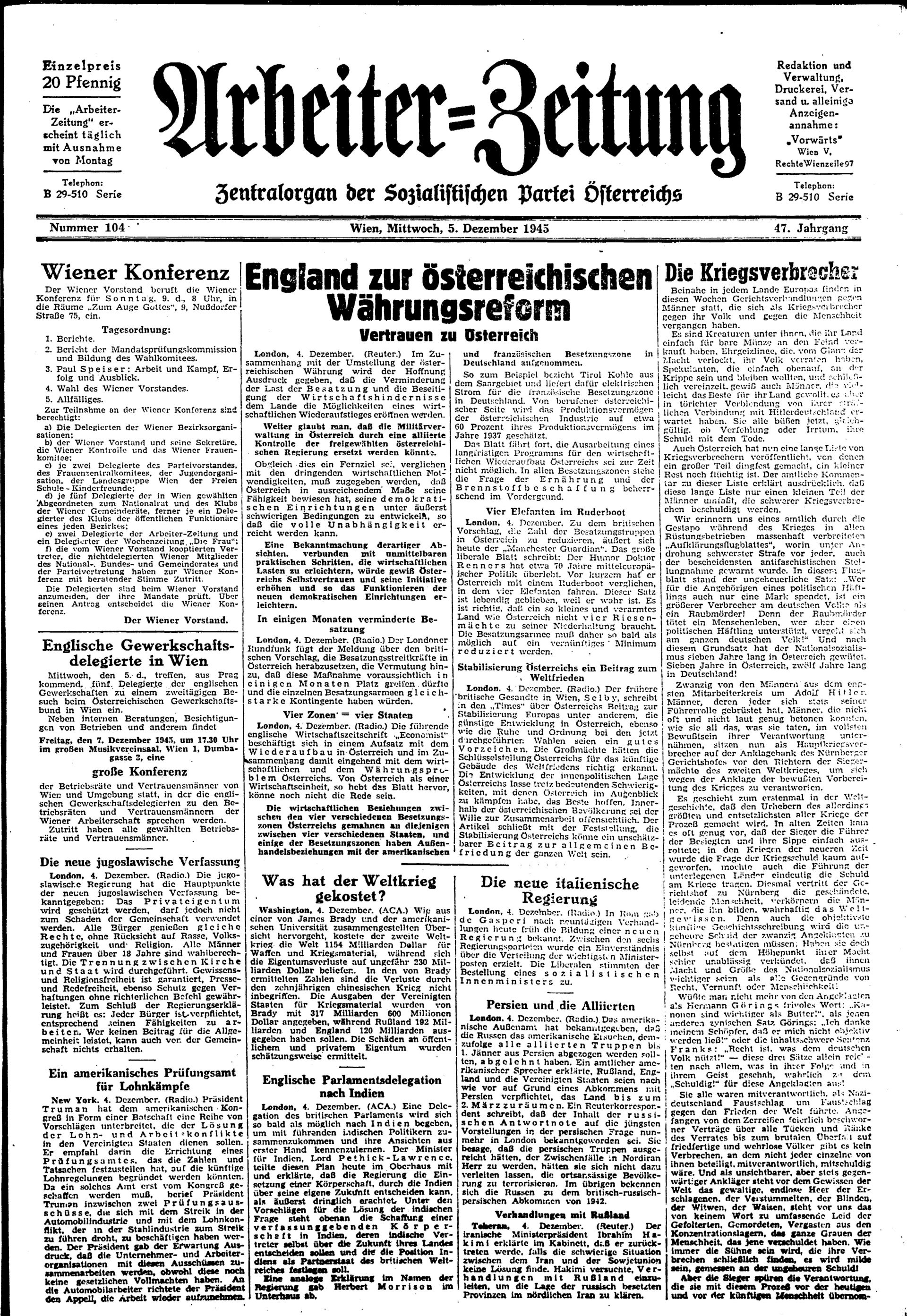 Ausgabe Mi. 05.12.1945, Seite 1