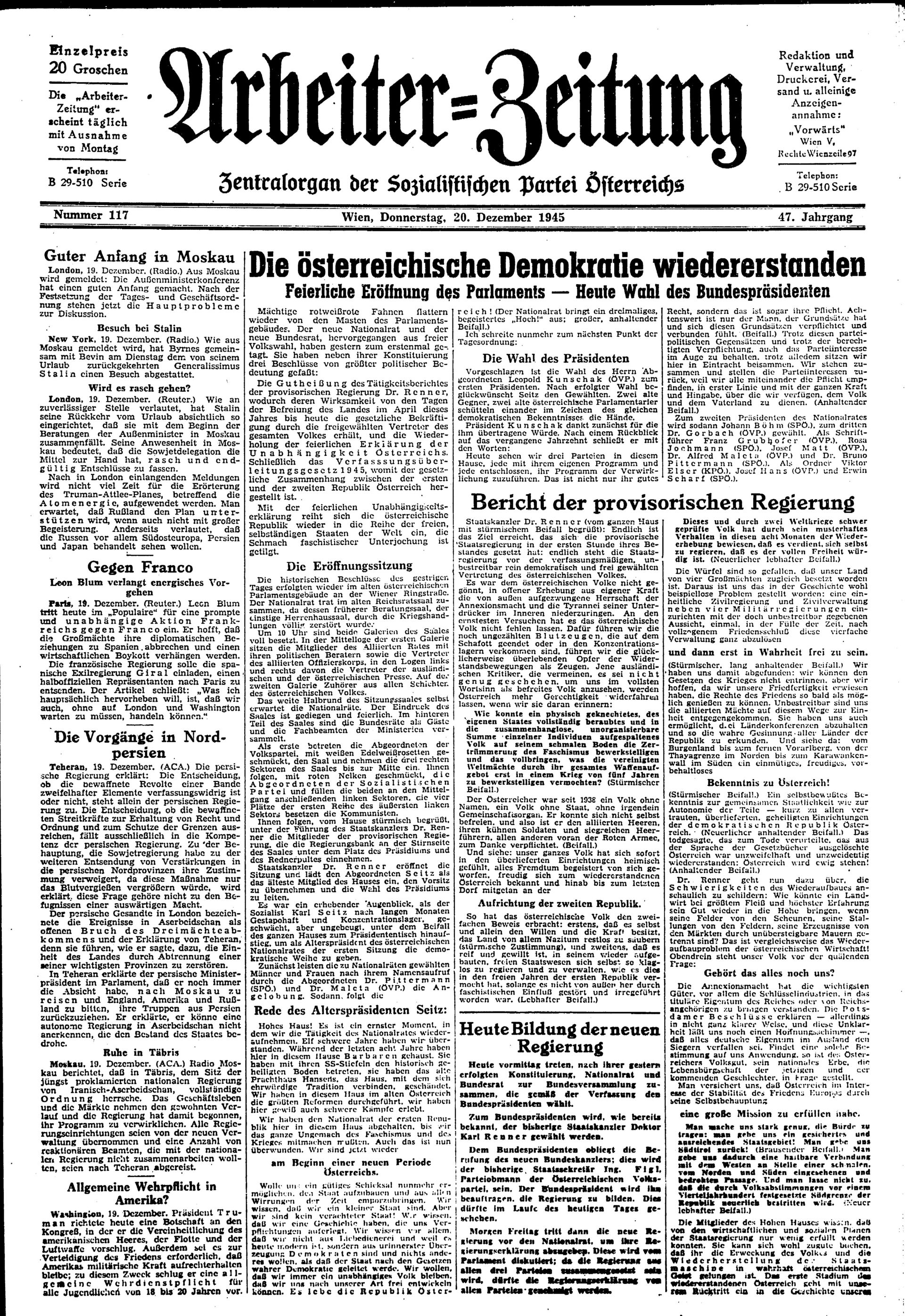 Ausgabe Do. 20.12.1945, Seite 1