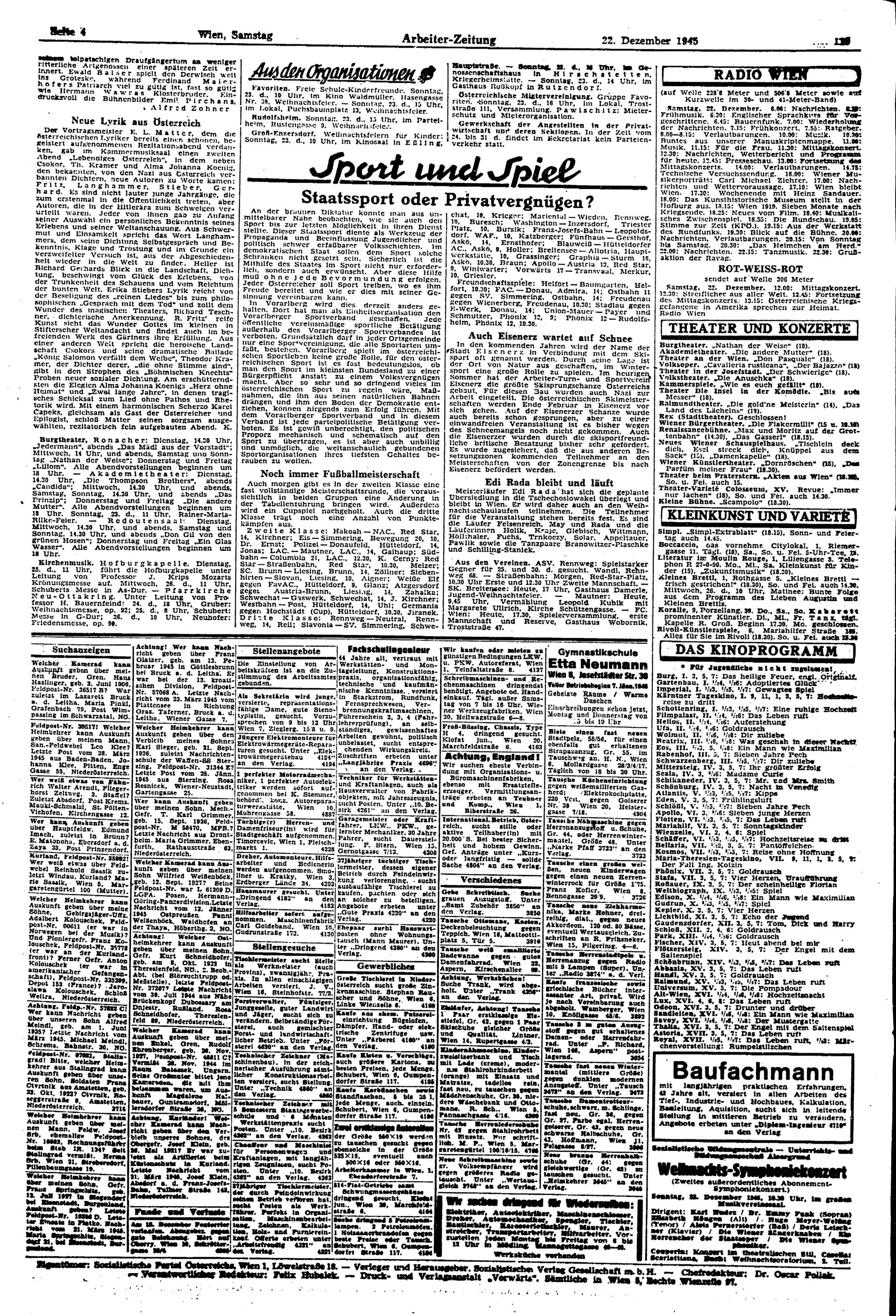 Ausgabe Sa. 22.12.1945, Seite 4