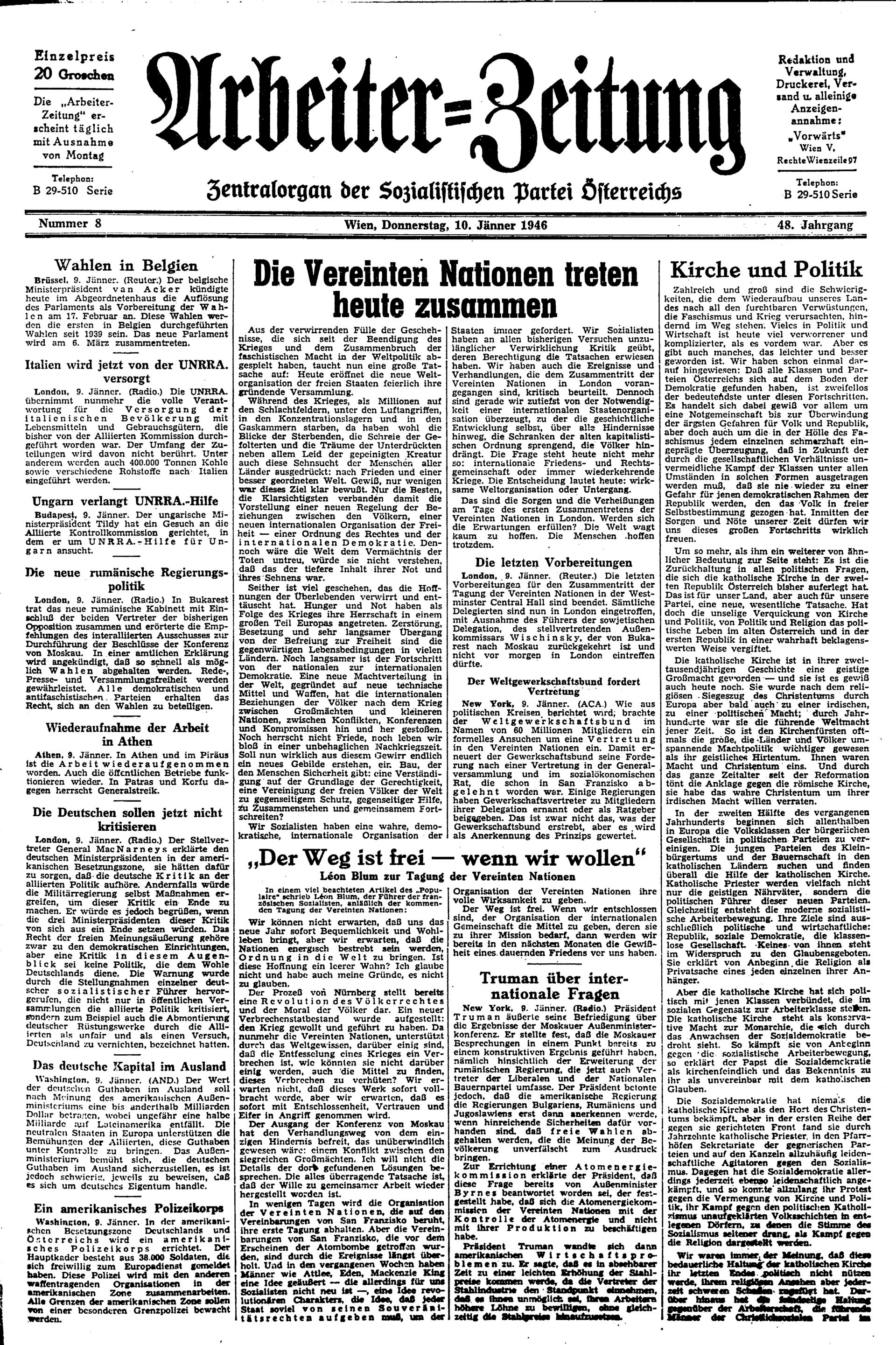 Ausgabe Do. 10.01.1946, Seite 1