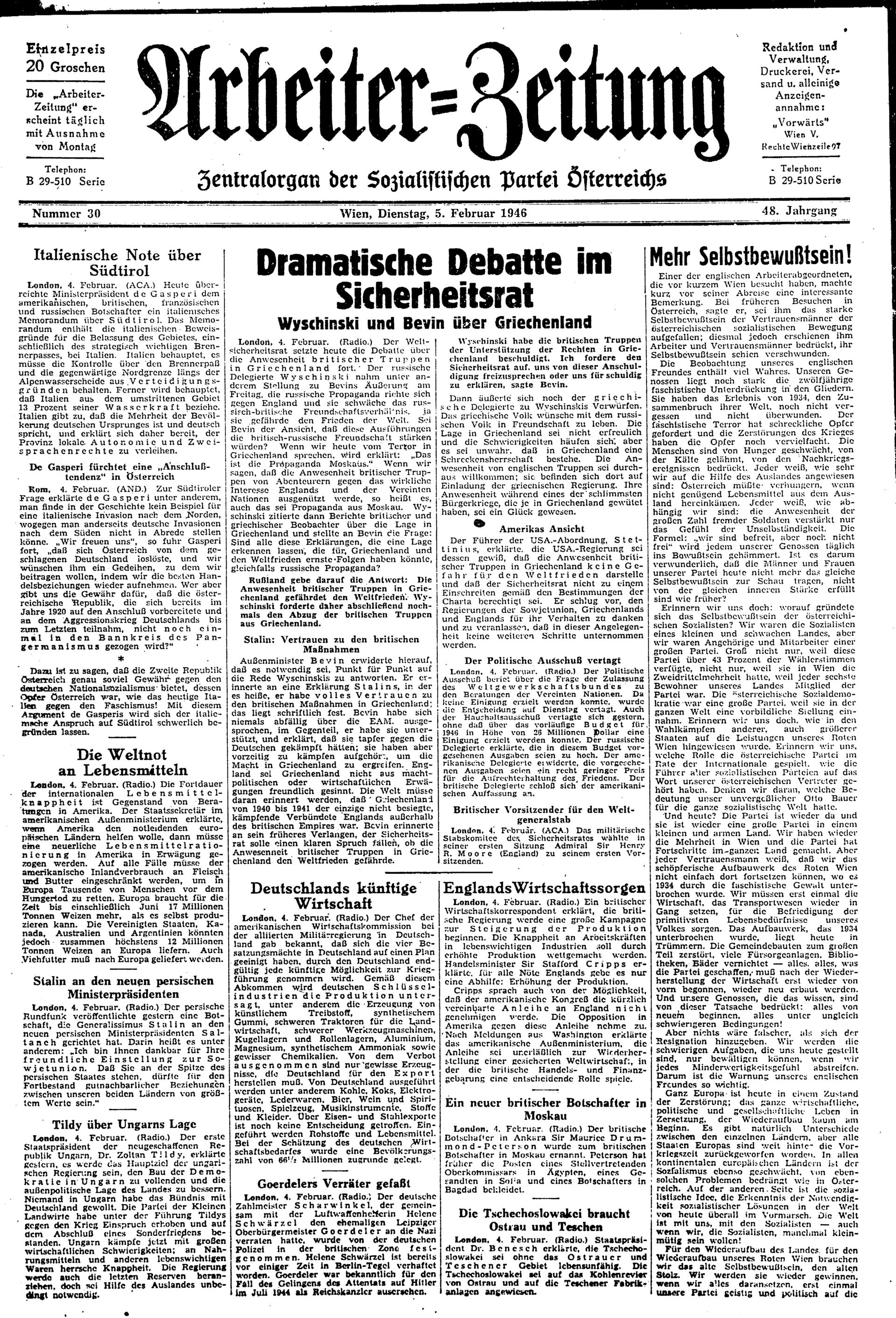Ausgabe Di. 05.02.1946, Seite 1