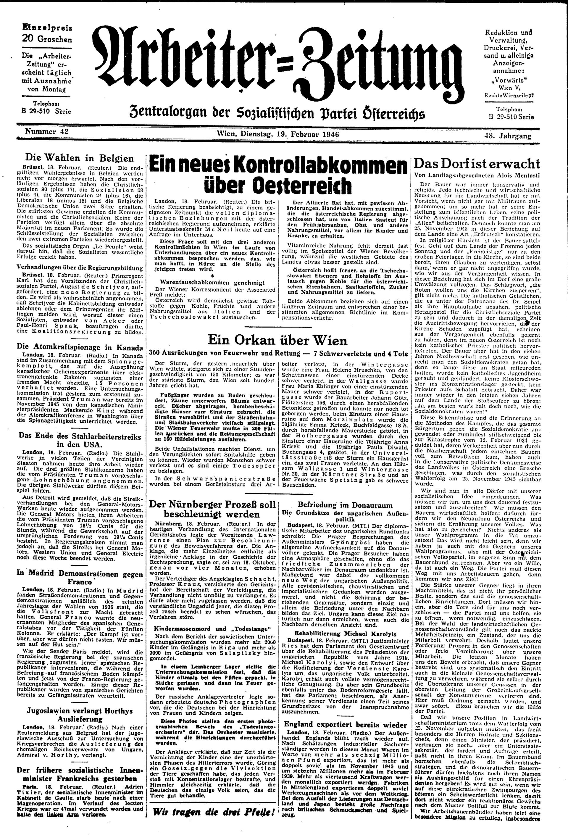 Ausgabe Di. 19.02.1946, Seite 1