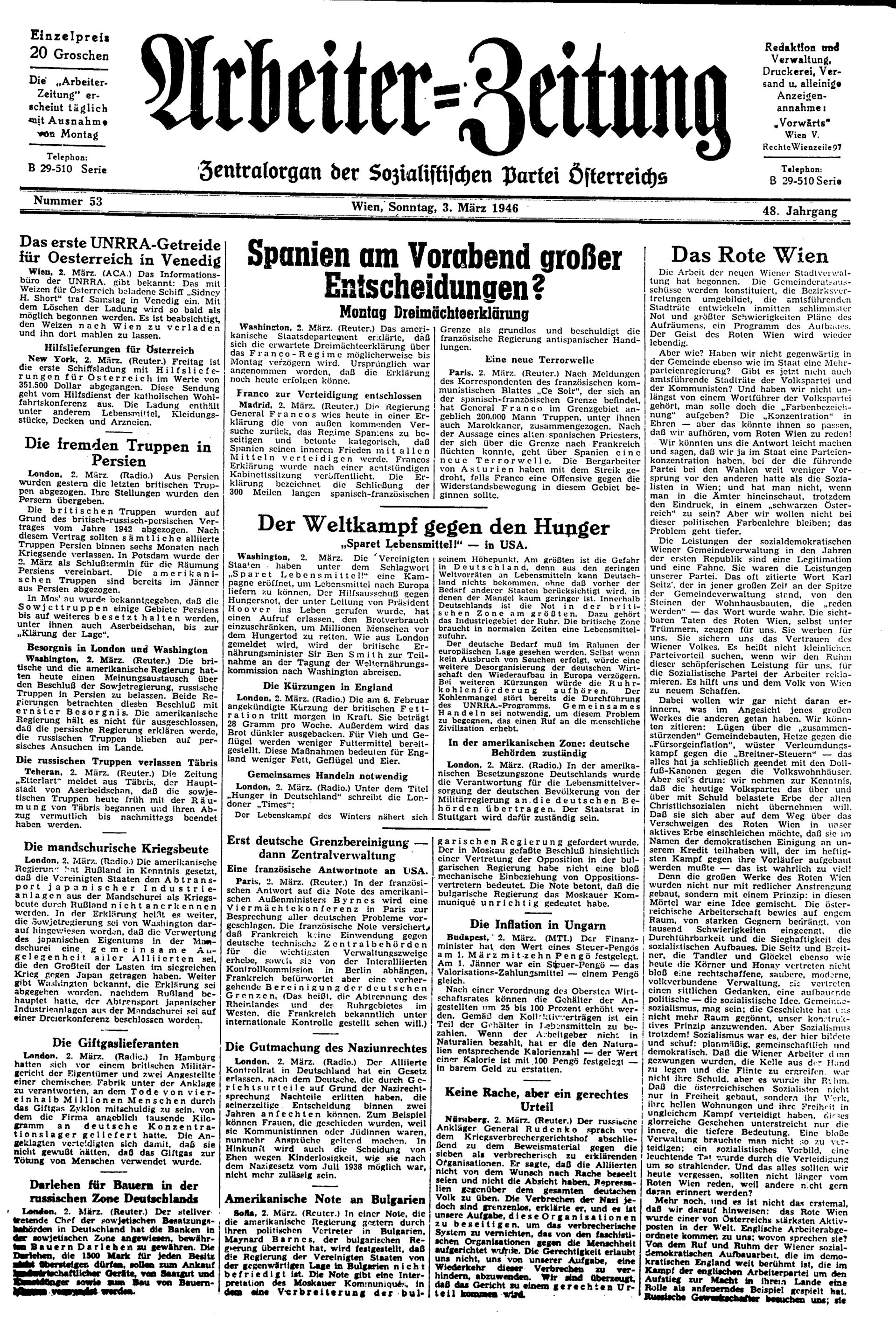 Ausgabe So. 03.03.1946, Seite 1