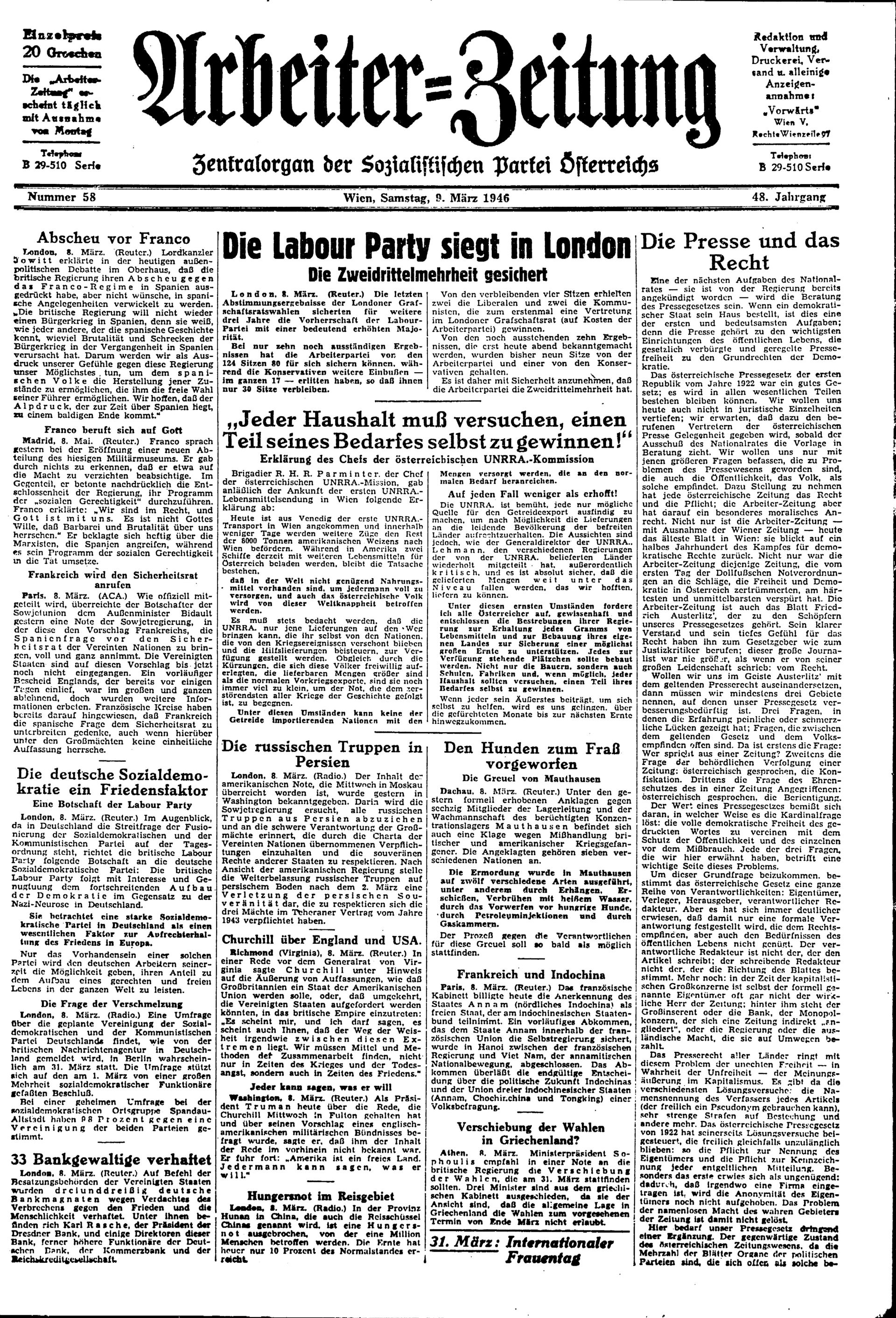 Ausgabe Sa. 09.03.1946, Seite 1