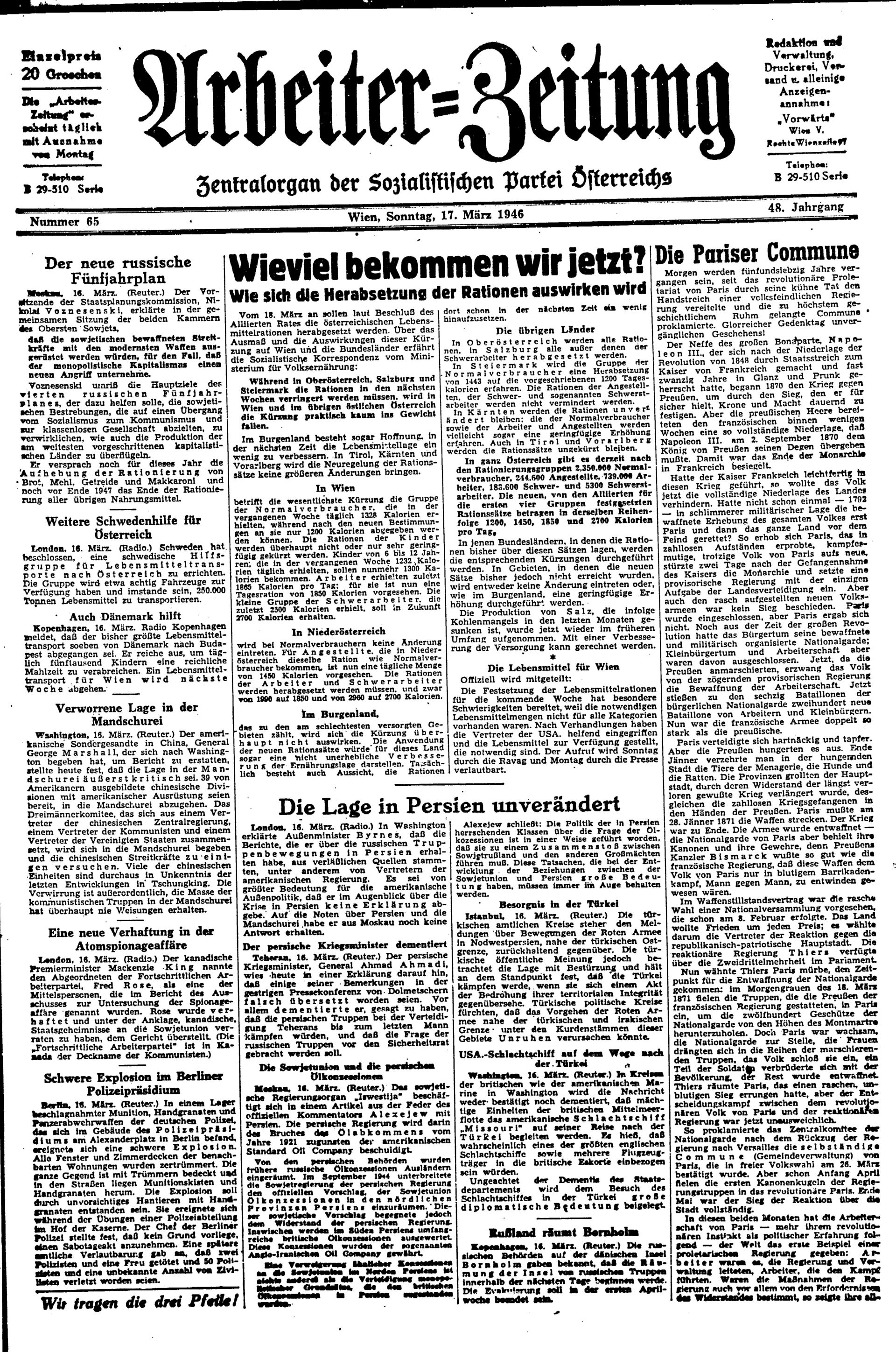 Ausgabe So. 17.03.1946, Seite 1
