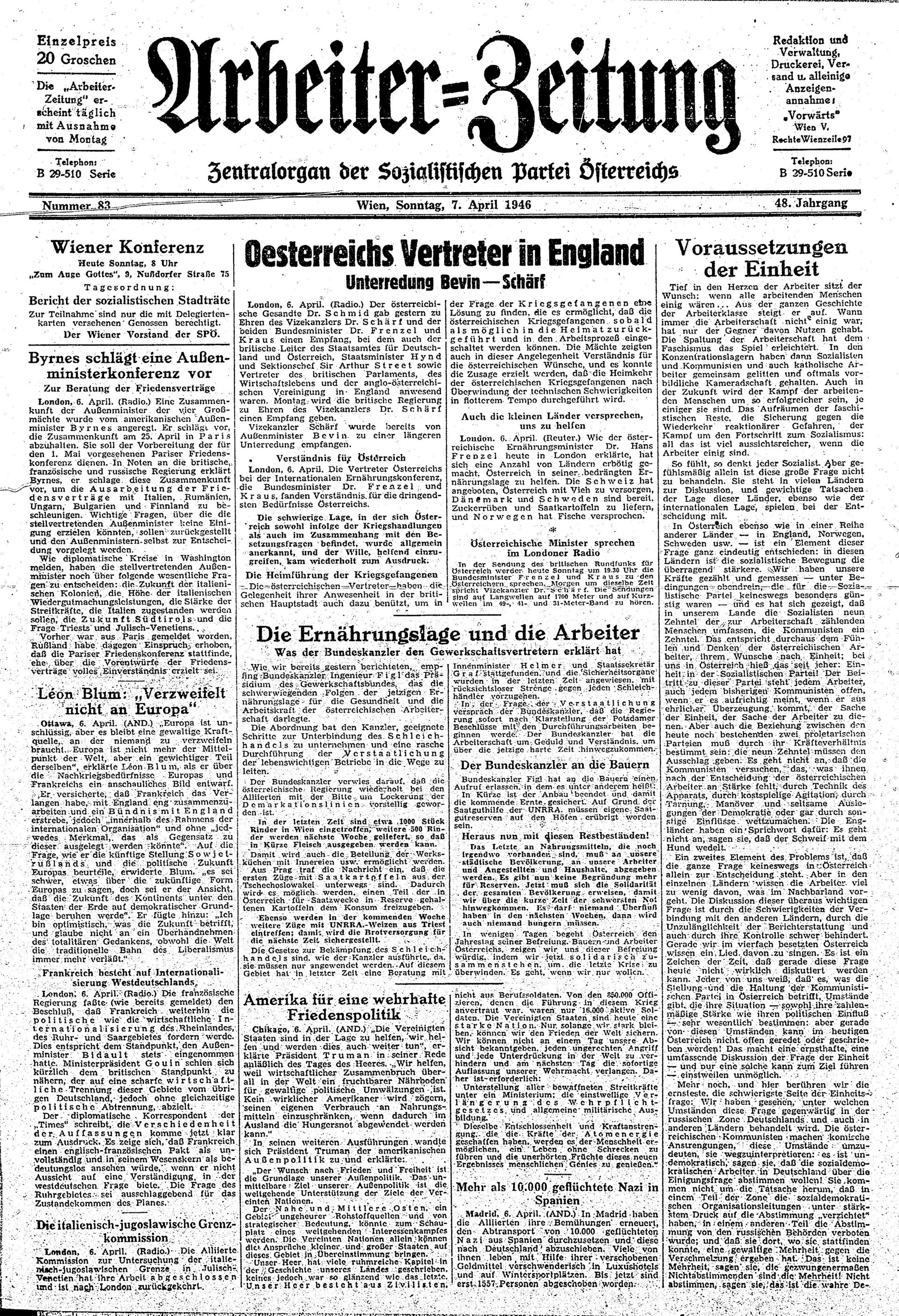 Ausgabe So. 07.04.1946, Seite 1