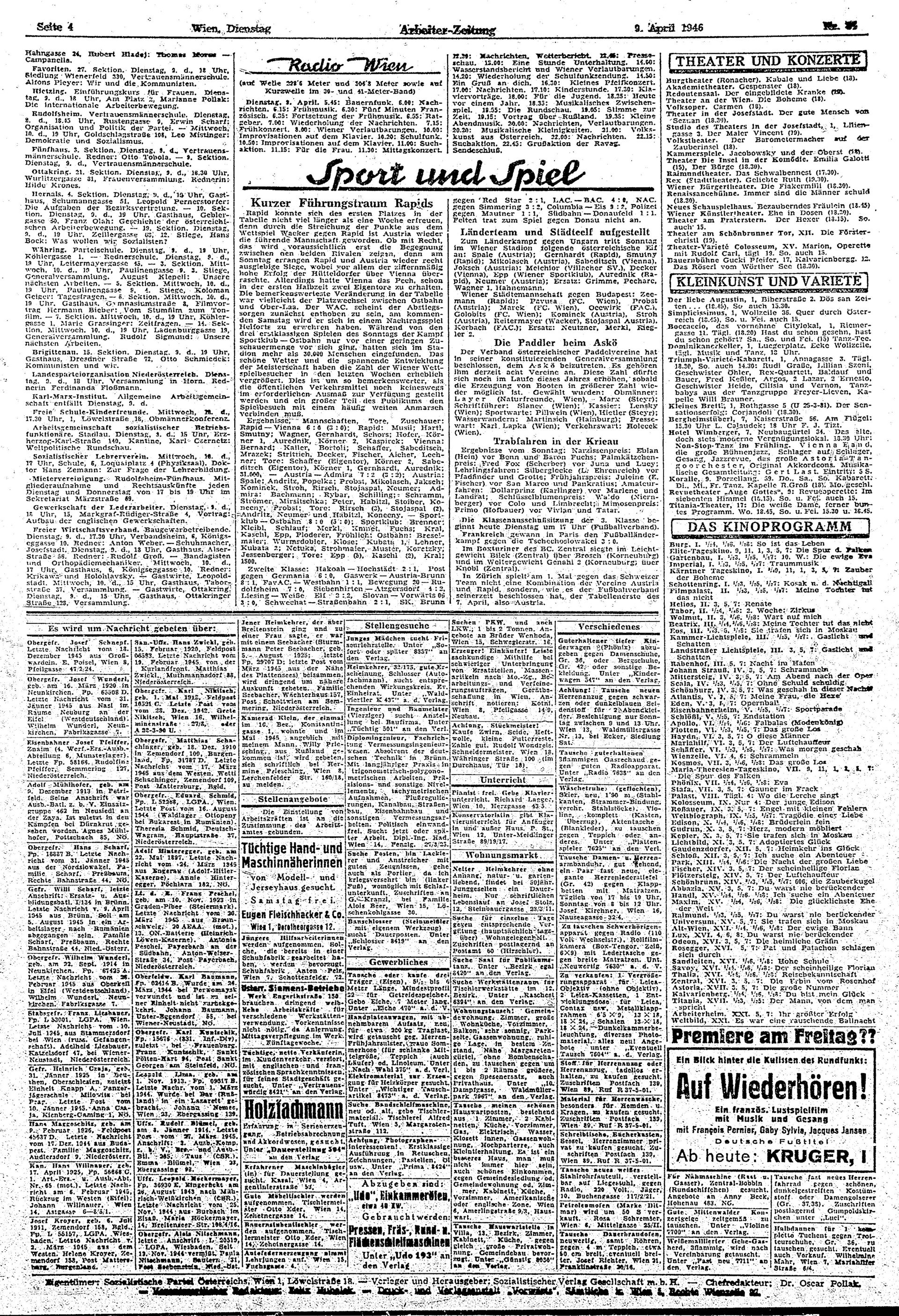 Ausgabe Di. 09.04.1946, Seite 4