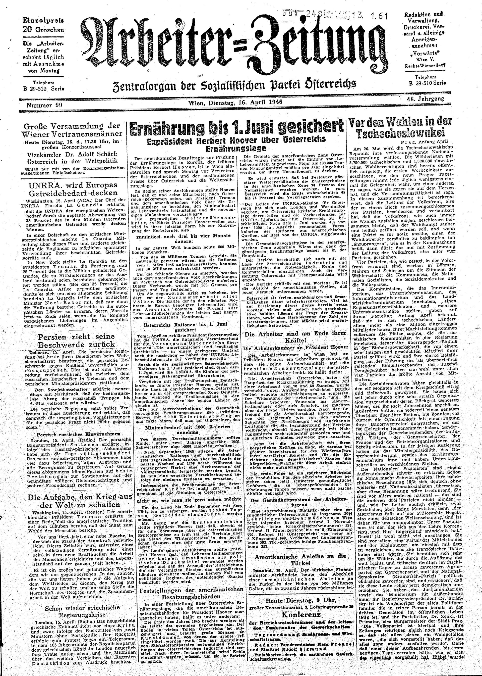 Ausgabe Di. 16.04.1946, Seite 1