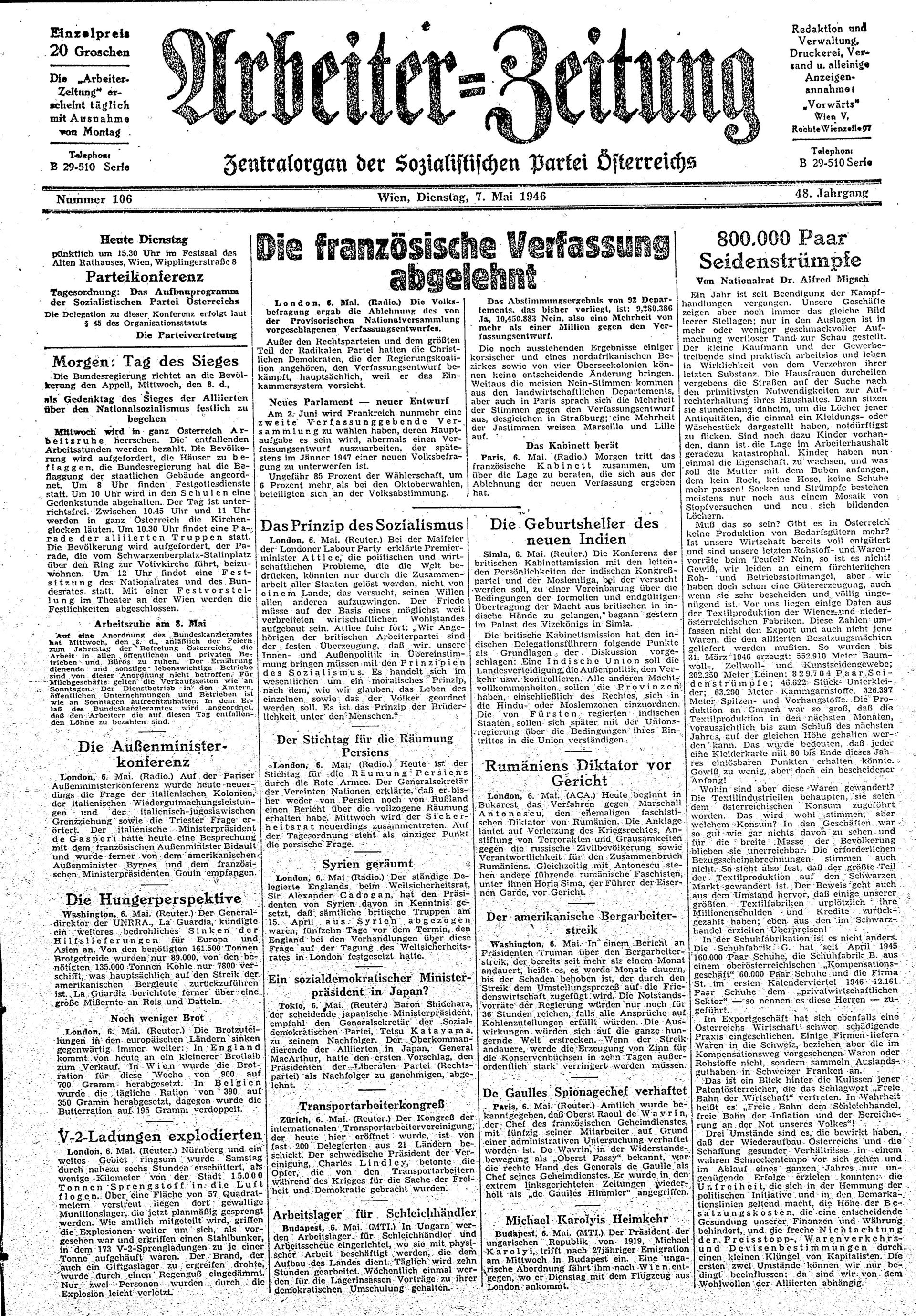 Ausgabe Di. 07.05.1946, Seite 1