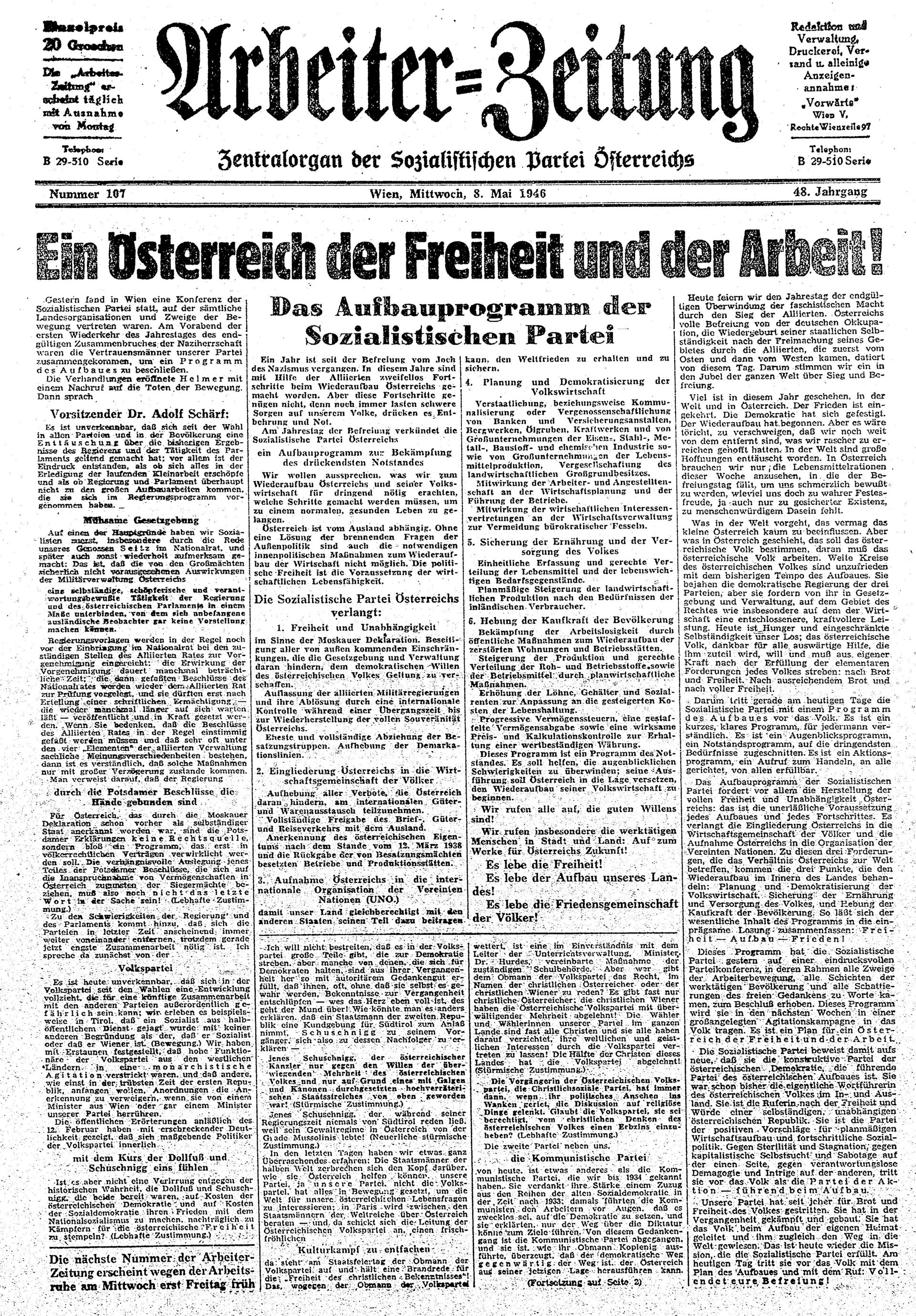 Ausgabe Mi. 08.05.1946, Seite 1