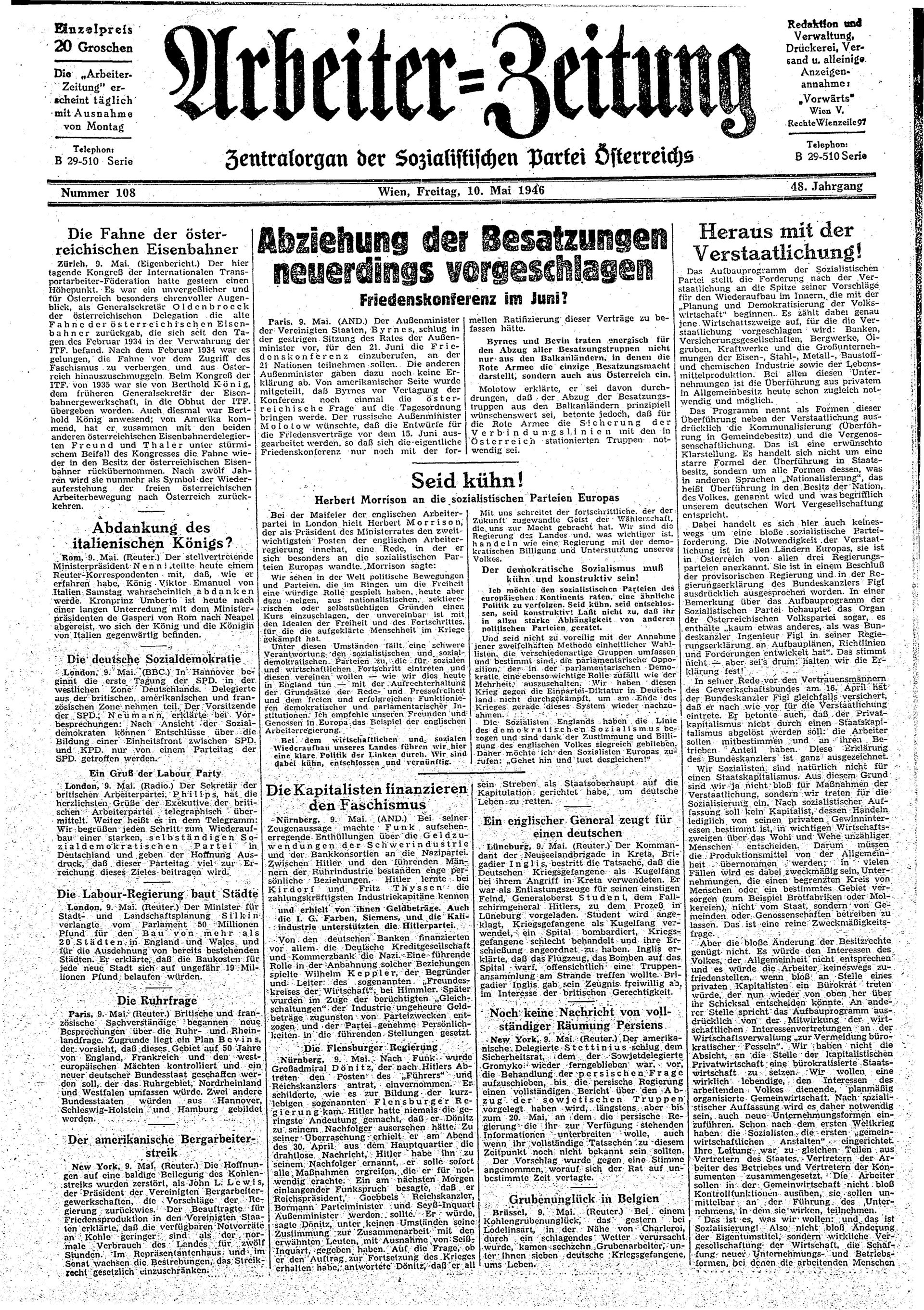 Ausgabe Fr. 10.05.1946, Seite 1
