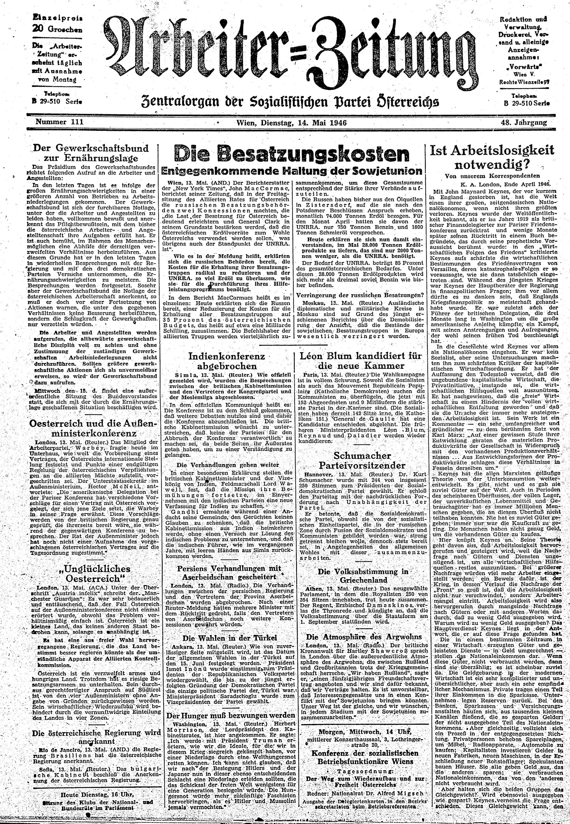 Ausgabe Di. 14.05.1946, Seite 1