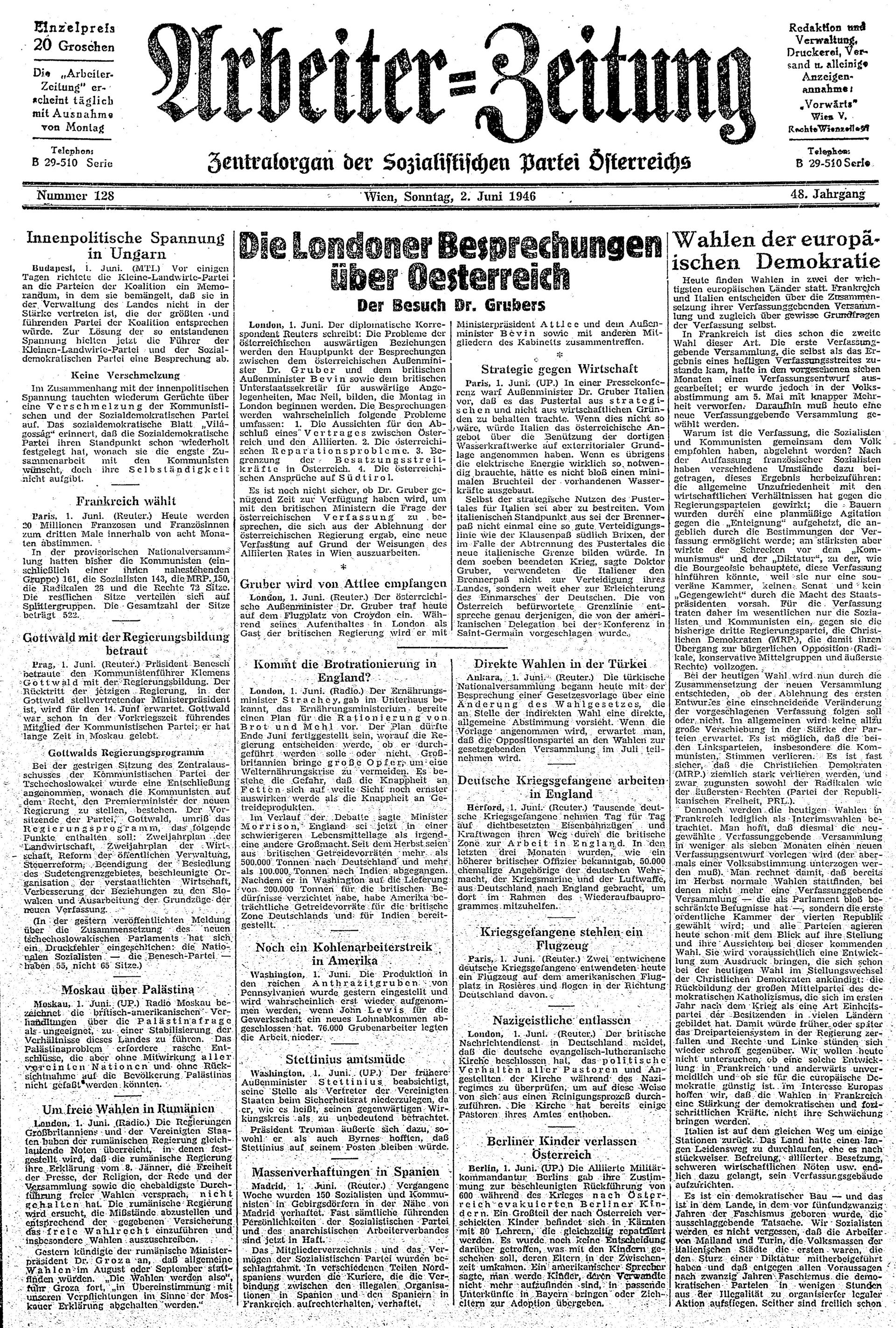 Ausgabe So. 02.06.1946, Seite 1