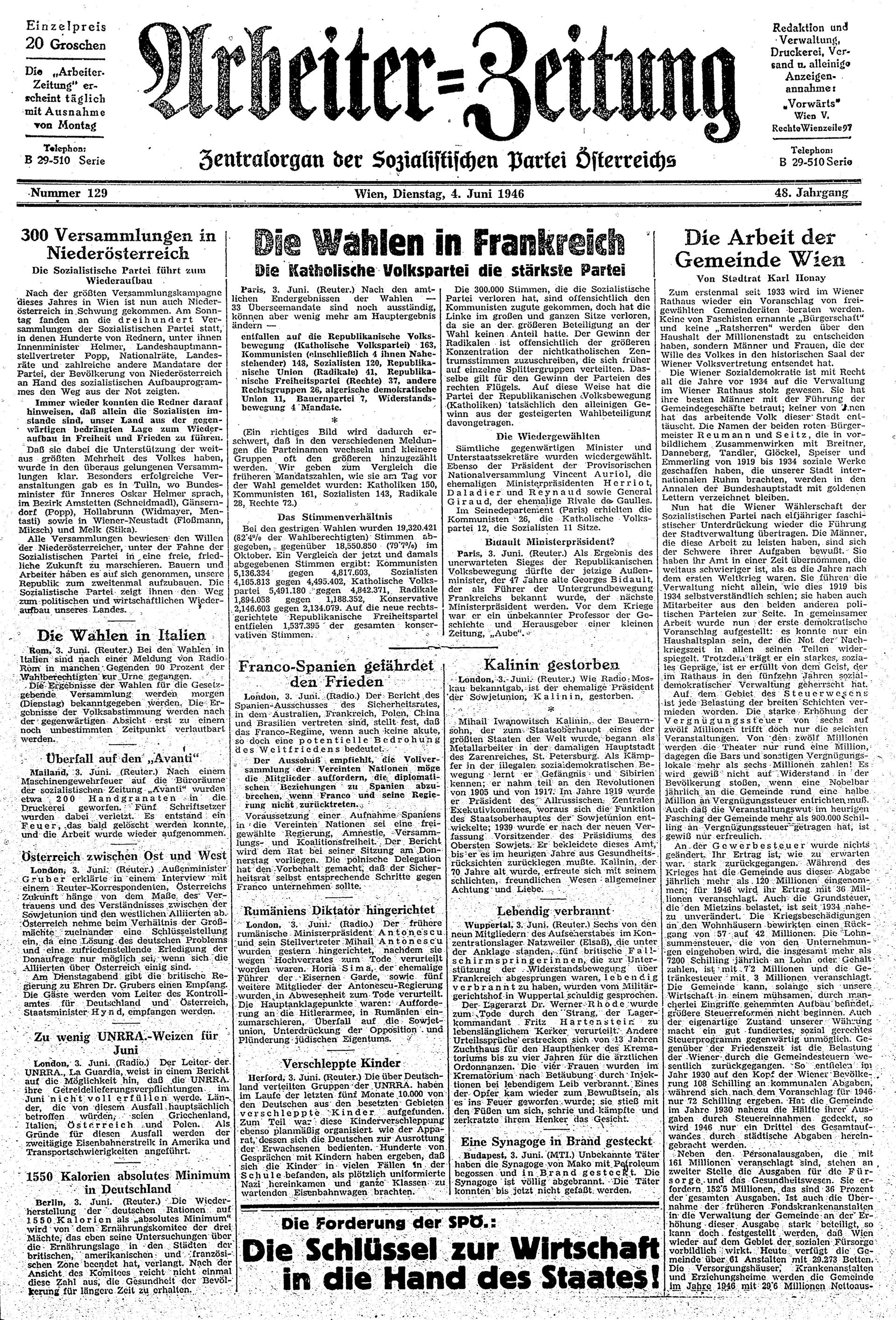 Ausgabe Di. 04.06.1946, Seite 1
