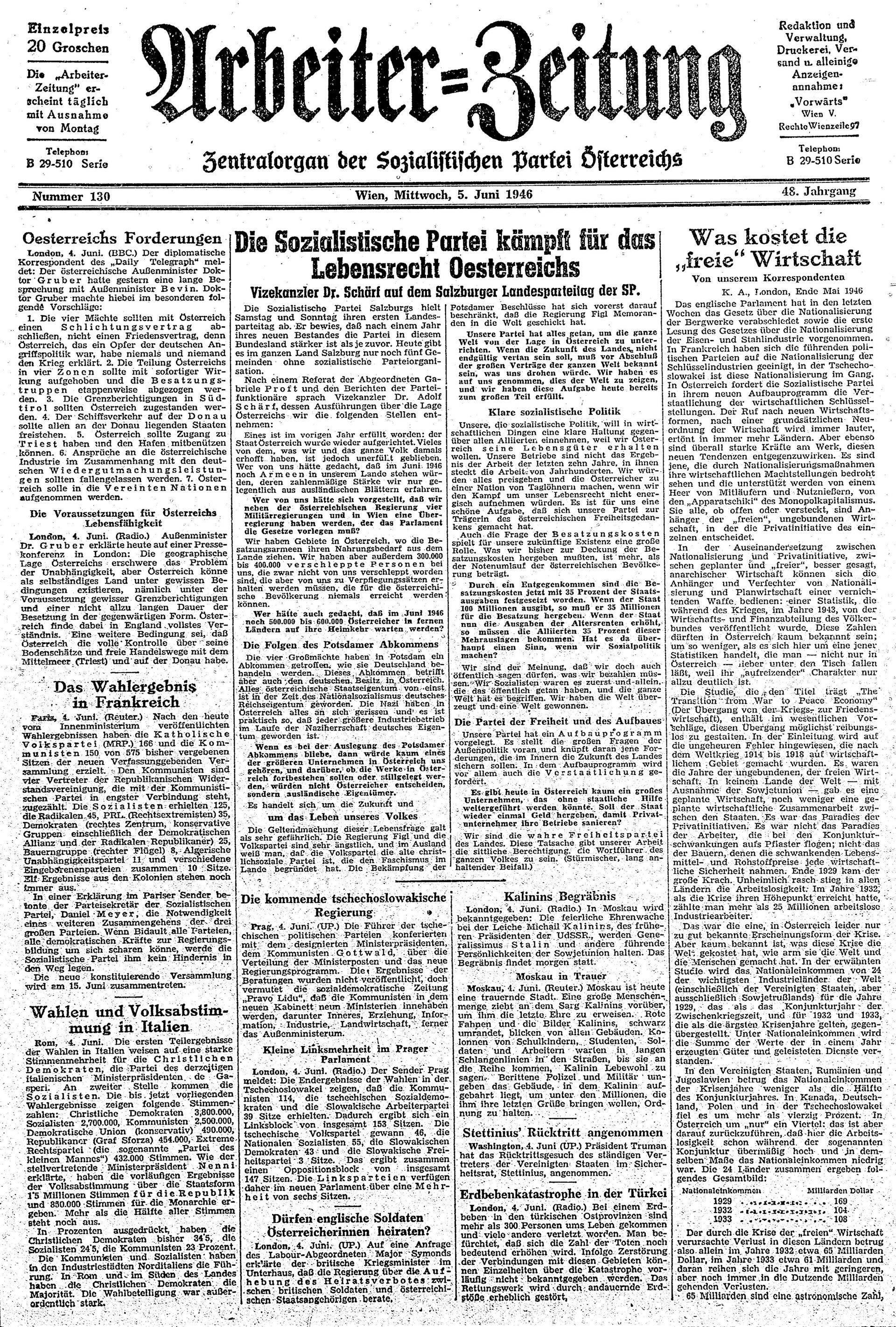 Ausgabe Mi. 05.06.1946, Seite 1