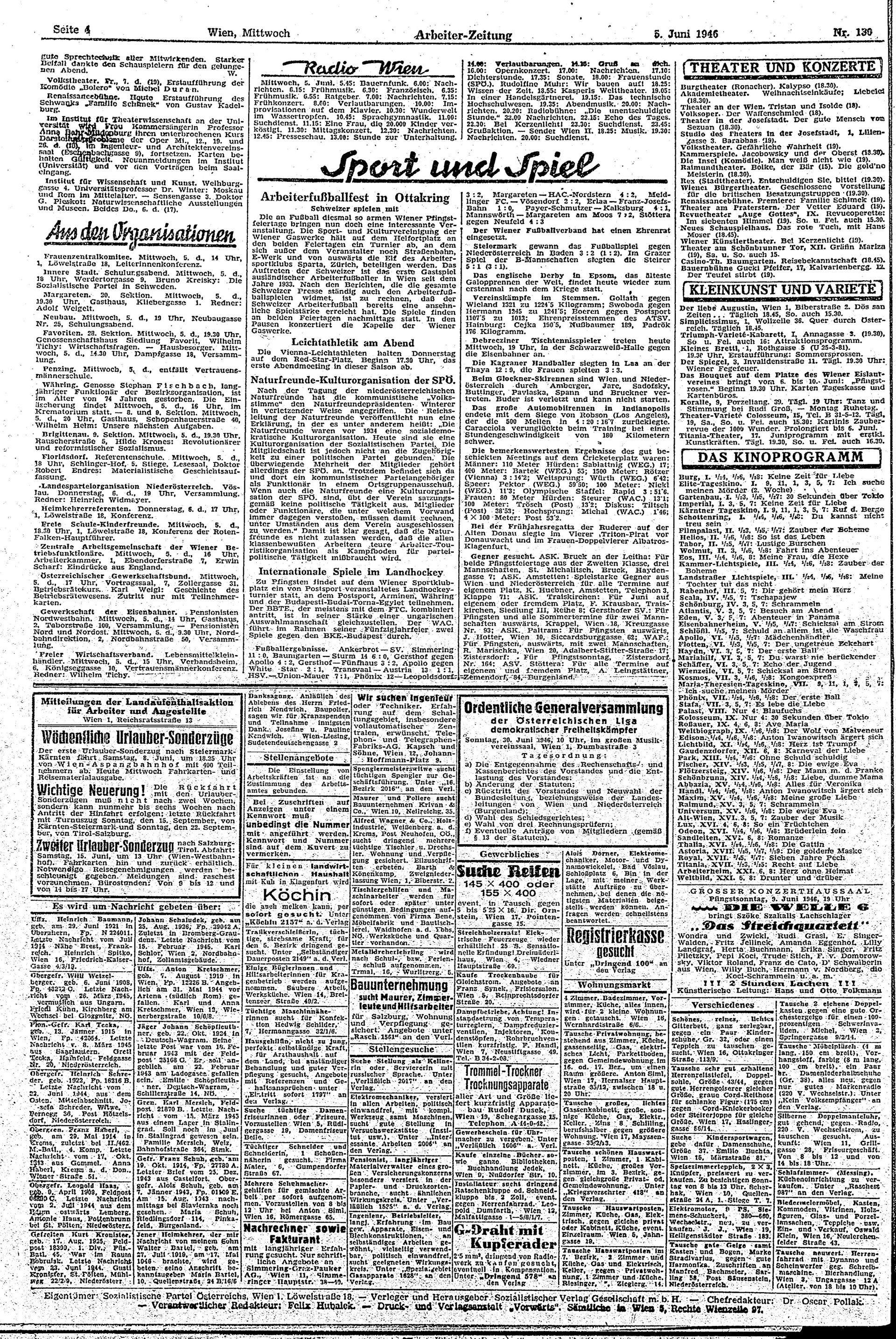 Ausgabe Mi. 05.06.1946, Seite 4