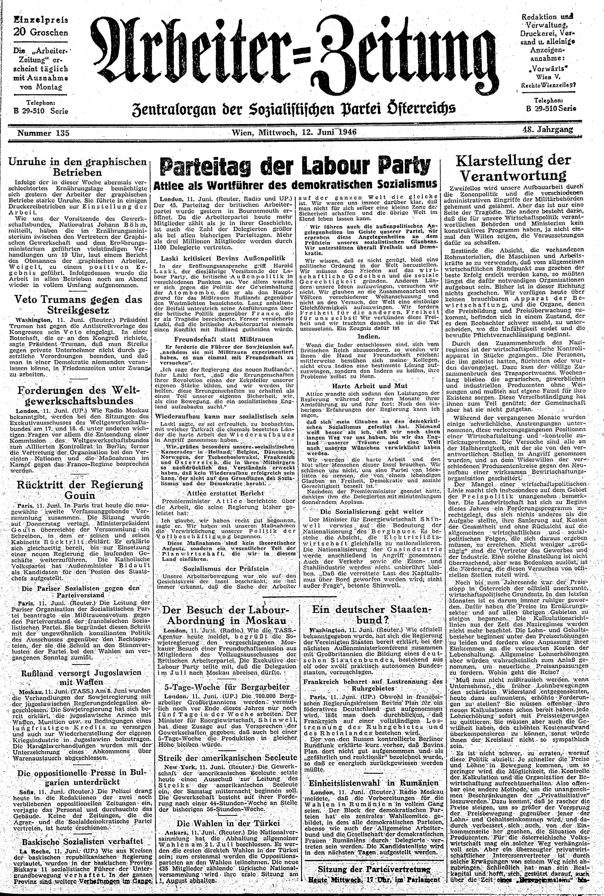 Ausgabe Mi. 12.06.1946, Seite 1