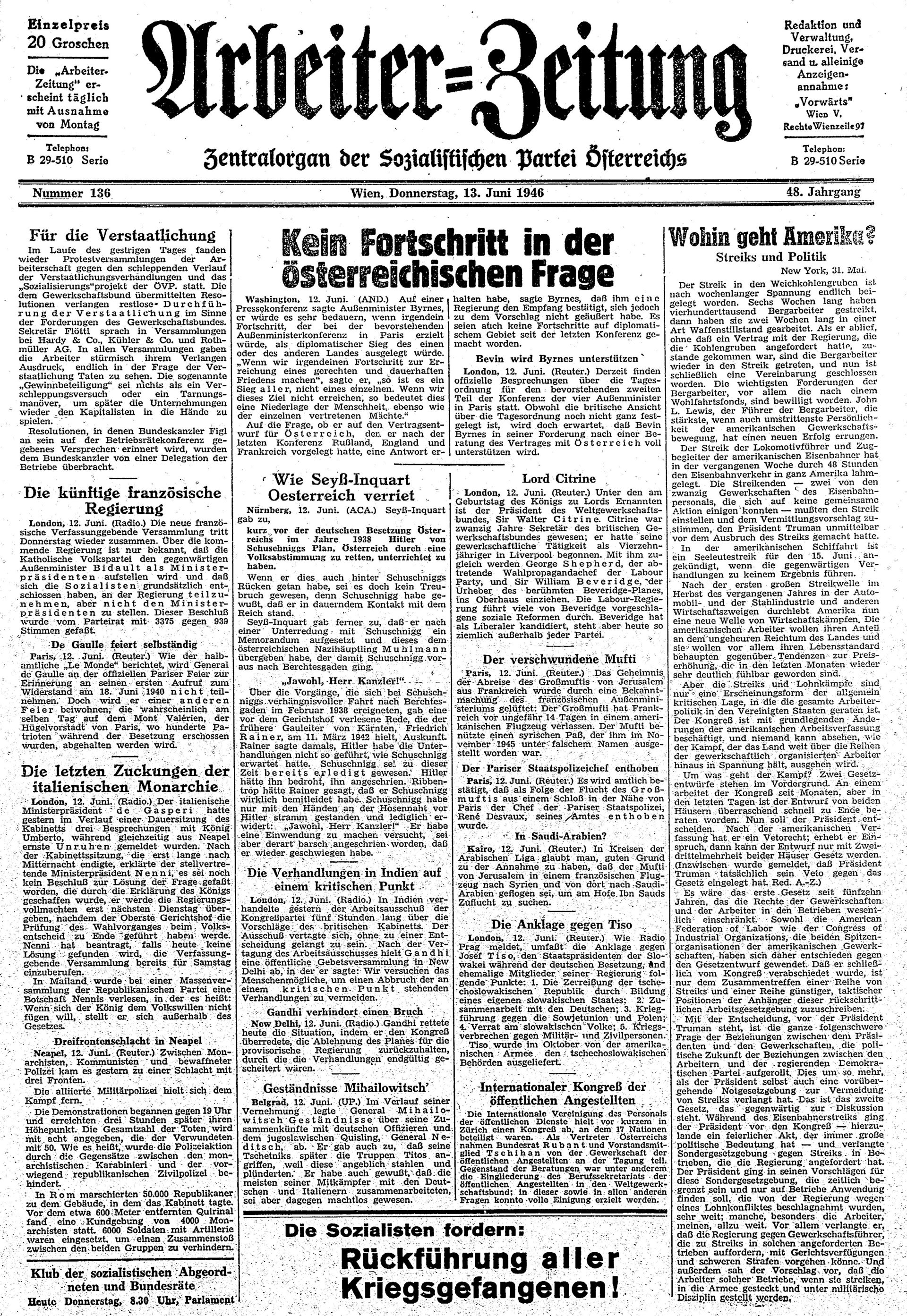 Ausgabe Do. 13.06.1946, Seite 1