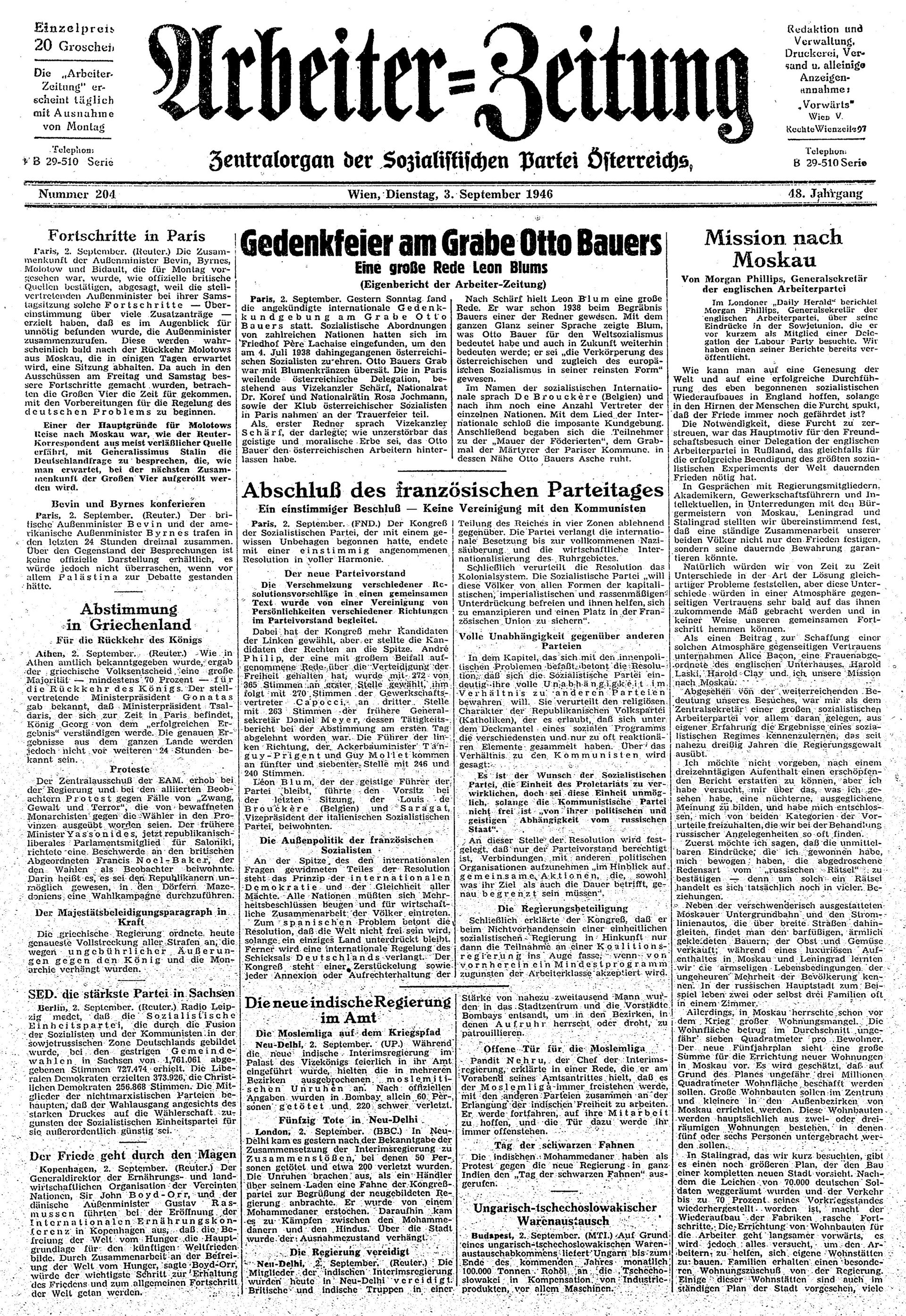 Ausgabe Di. 03.09.1946, Seite 1