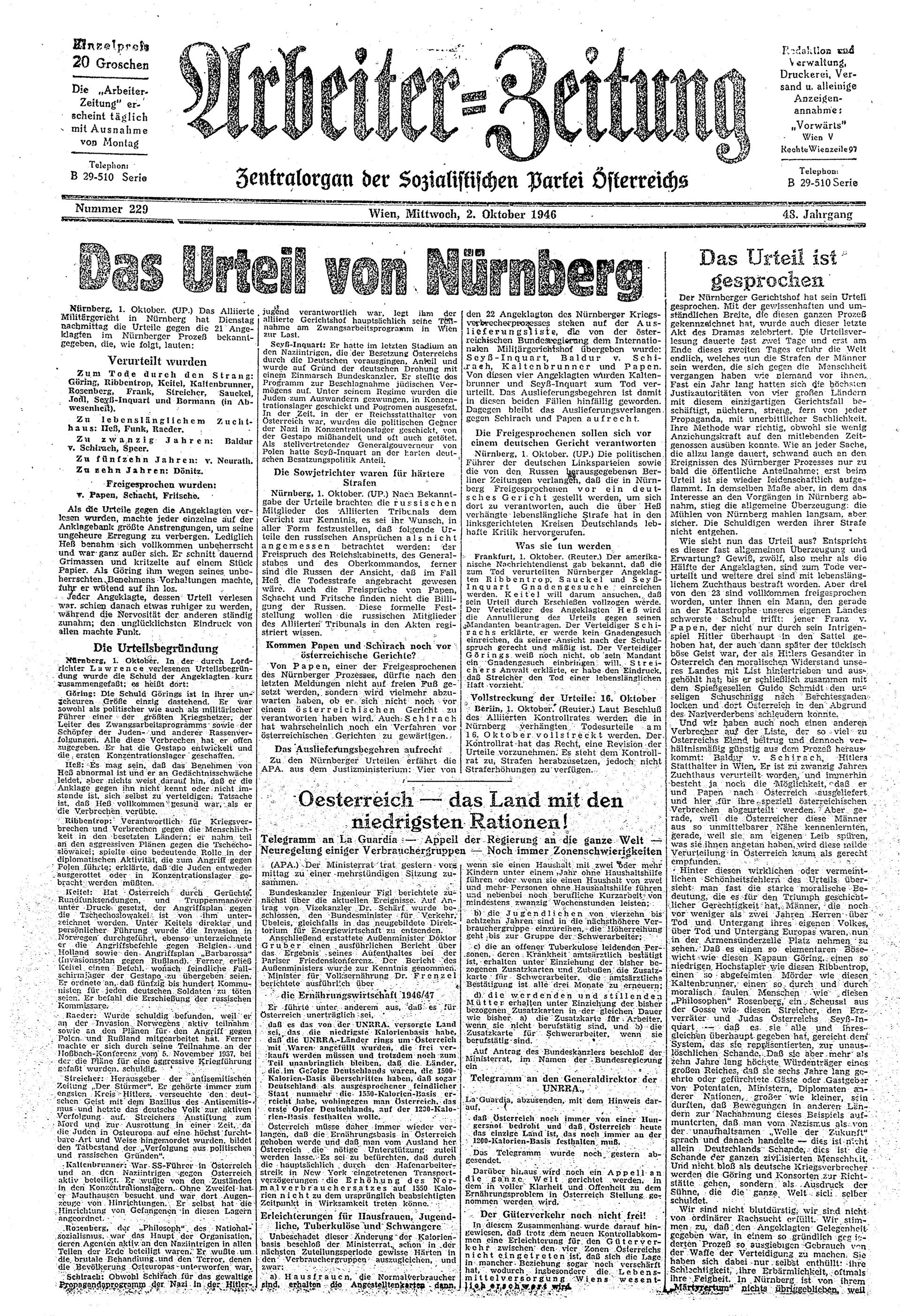 Ausgabe Mi. 02.10.1946, Seite 1