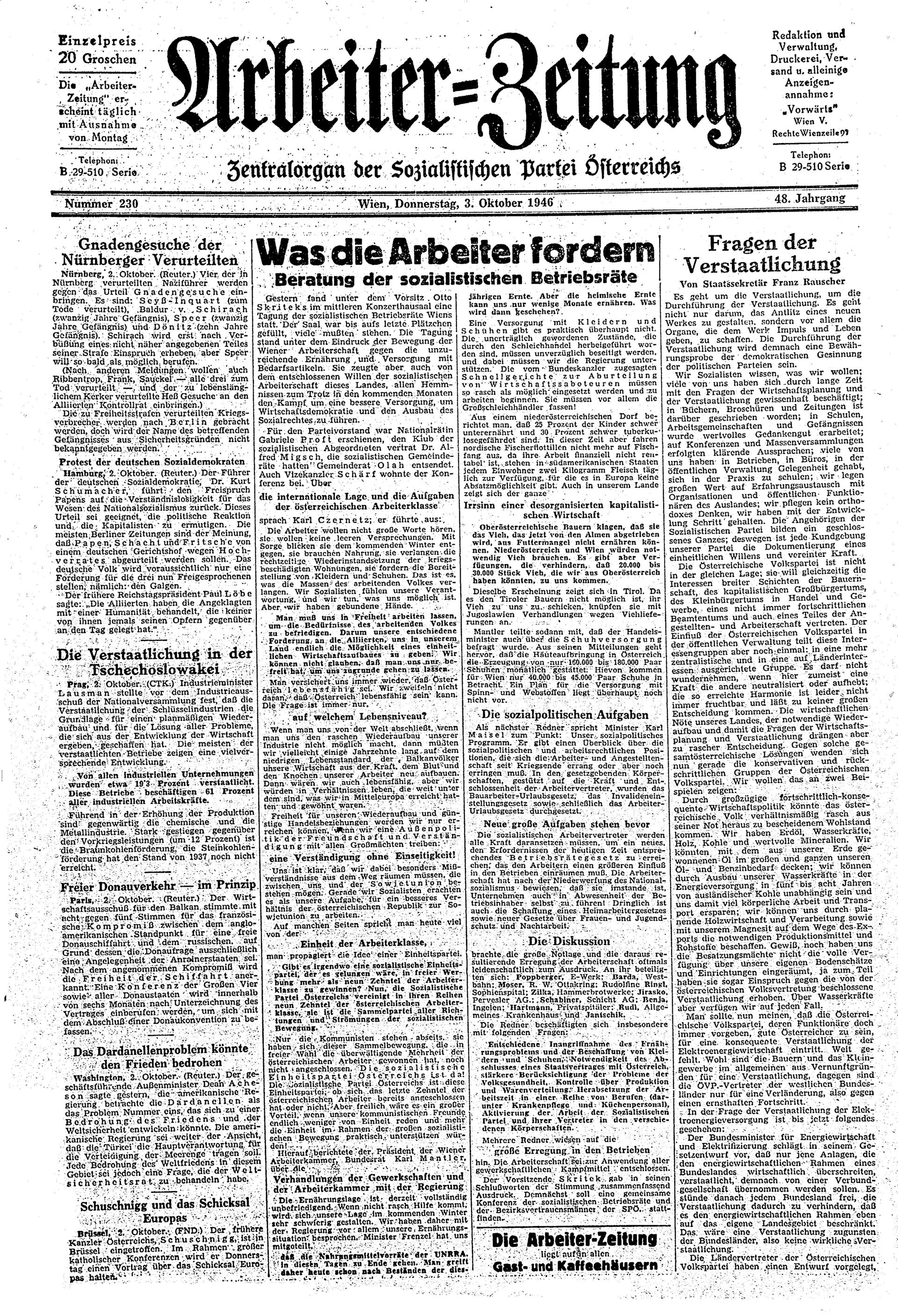 Ausgabe Do. 03.10.1946, Seite 1