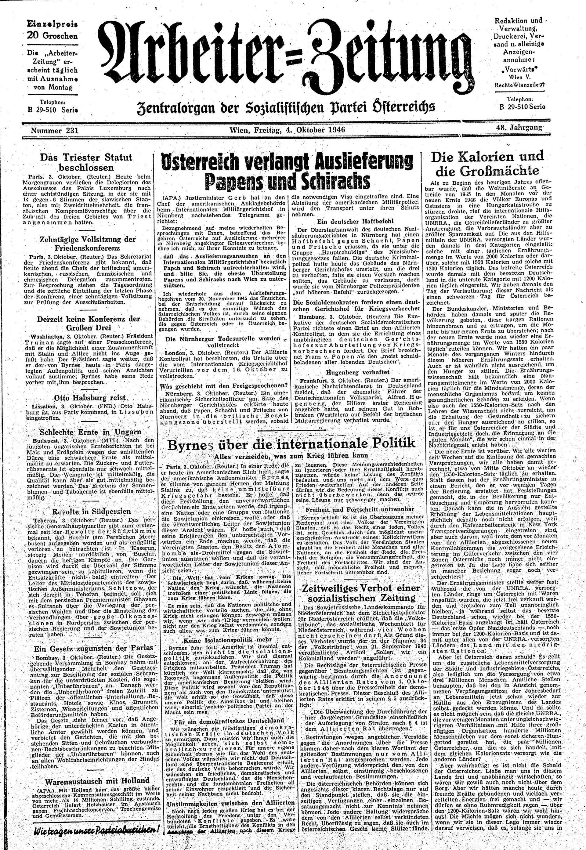 Ausgabe Fr. 04.10.1946, Seite 1