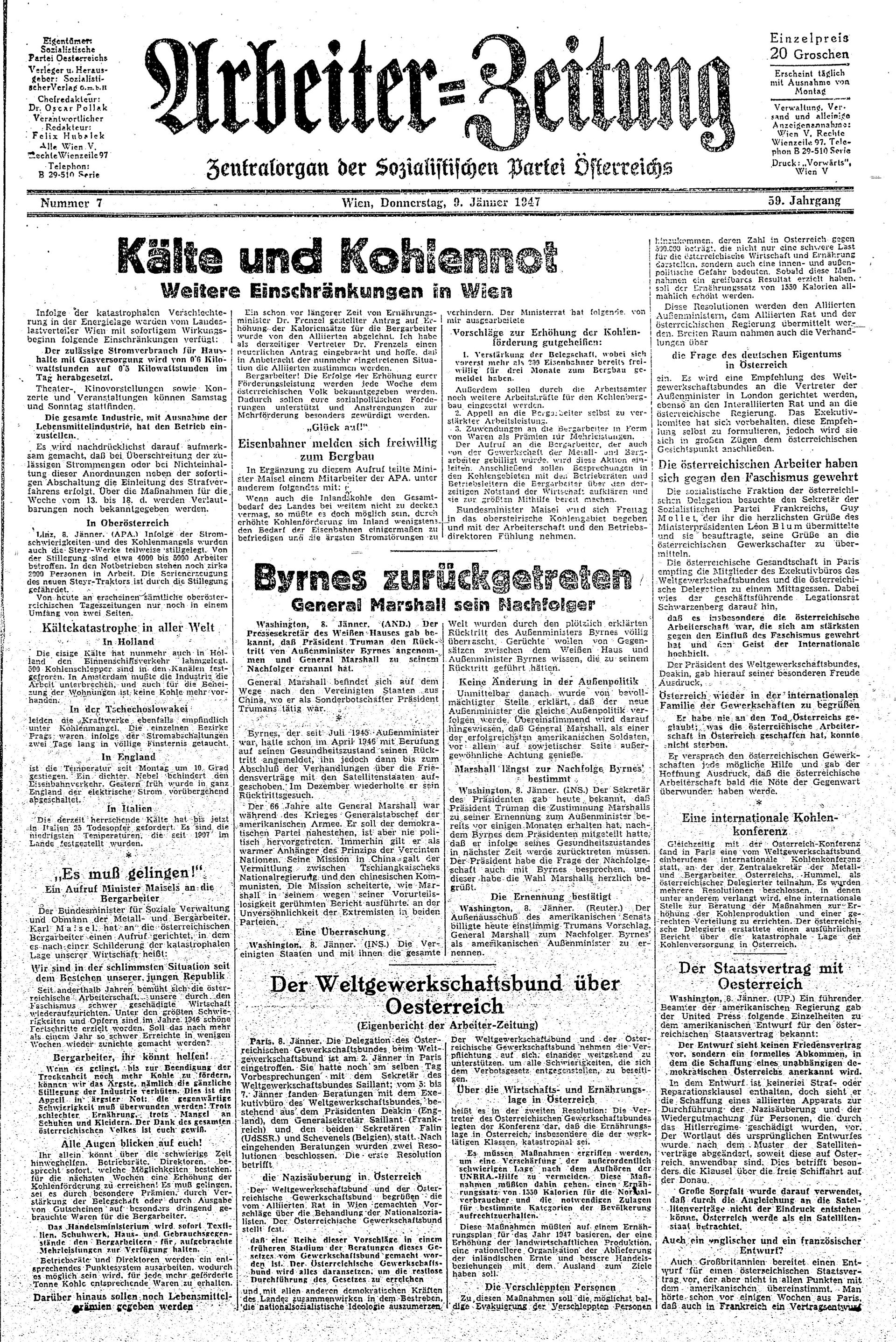 Ausgabe Do. 09.01.1947, Seite 1