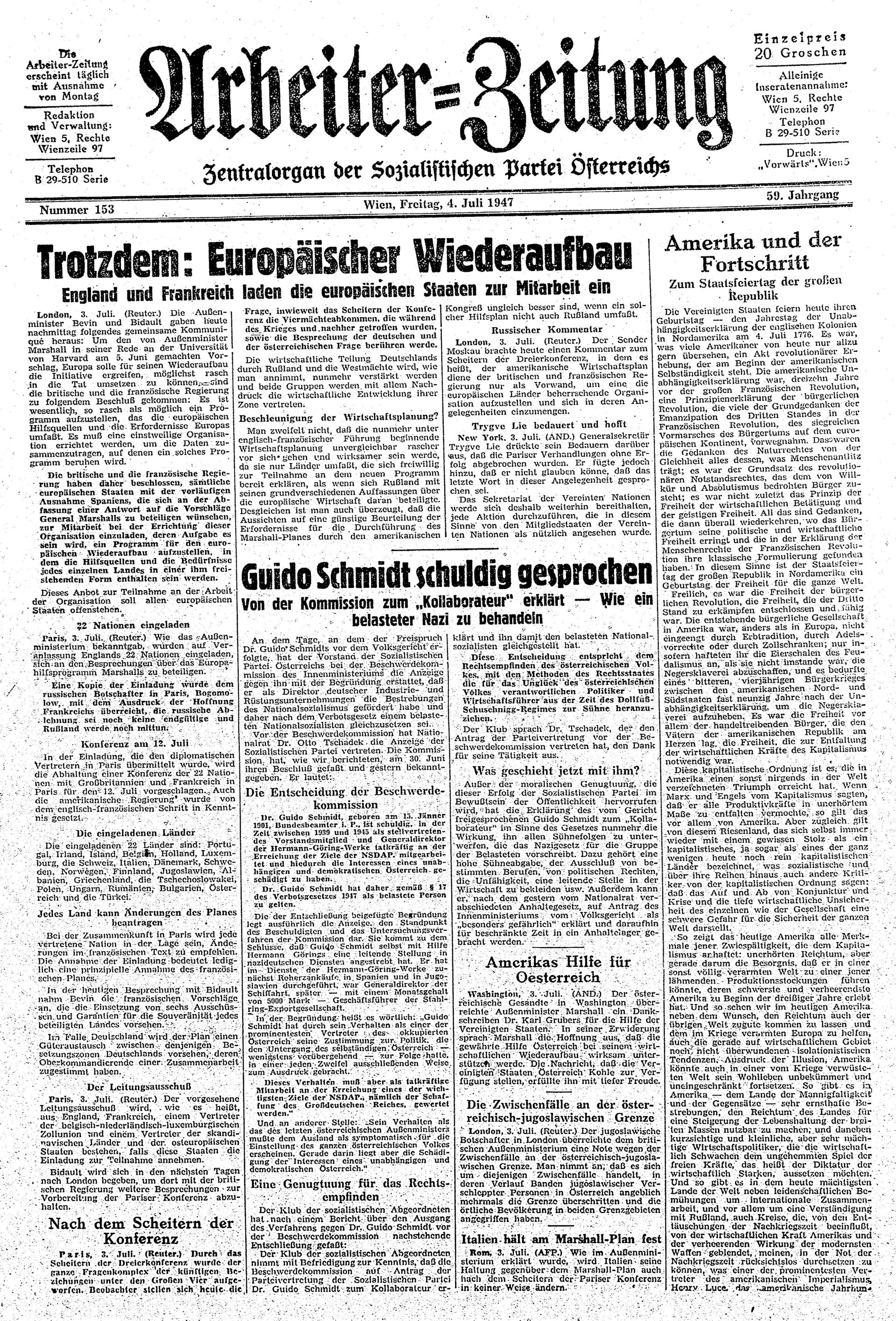 Ausgabe Fr. 04.07.1947, Seite 1