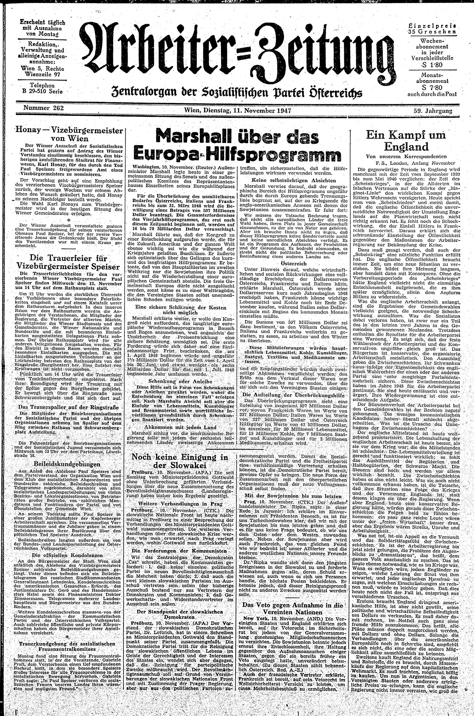 Ausgabe Di. 11.11.1947, Seite 1