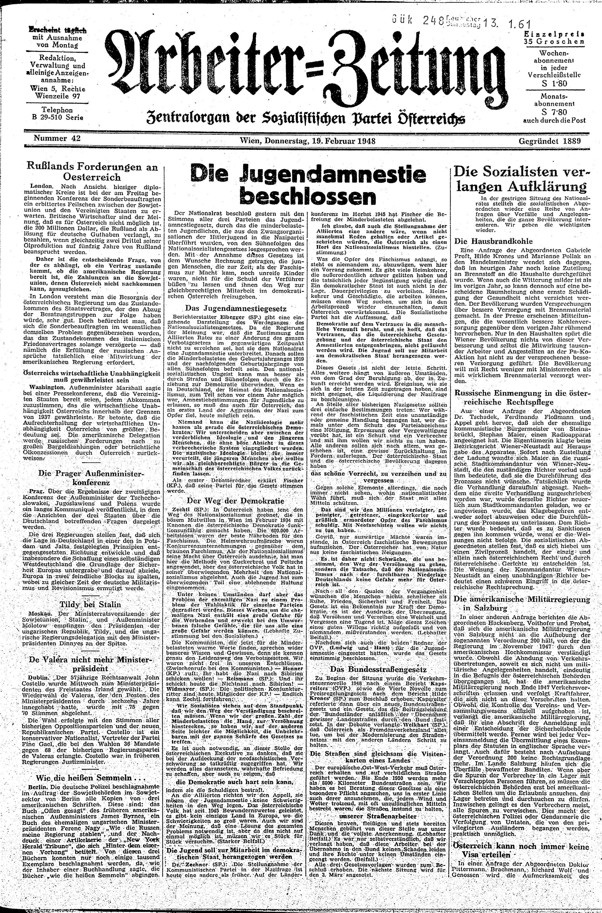 Ausgabe Do. 19.02.1948, Seite 1