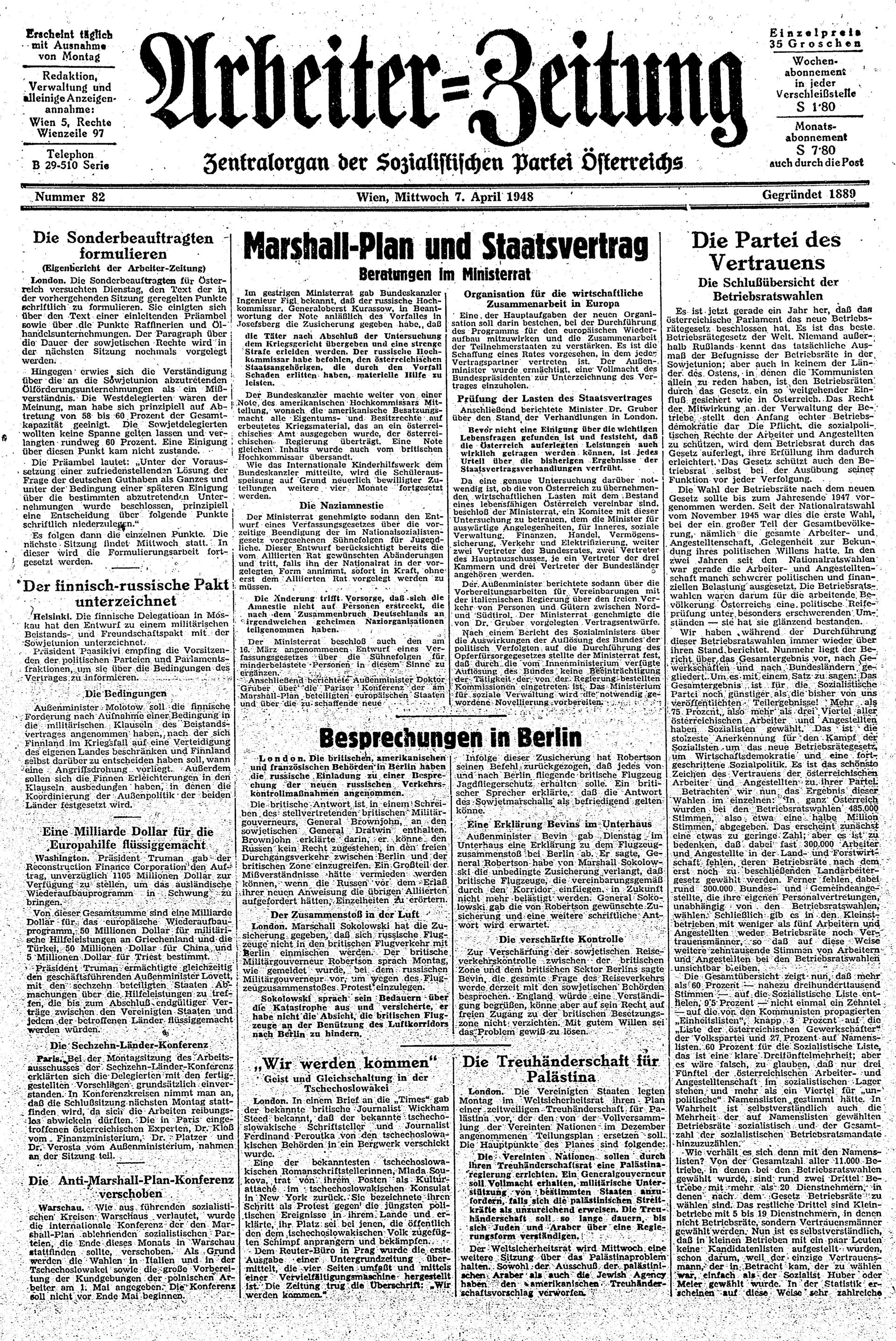 Ausgabe Mi. 07.04.1948, Seite 1