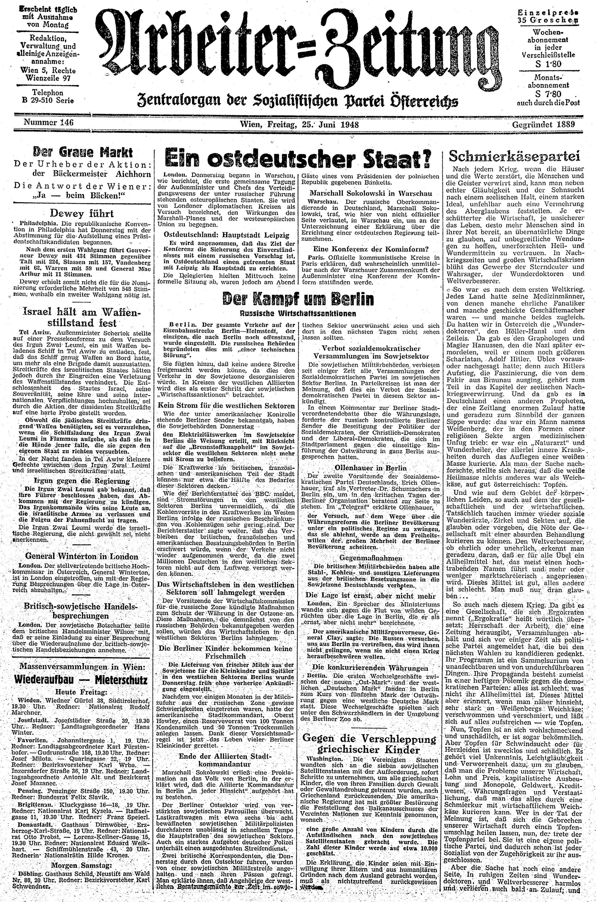 Ausgabe Fr. 25.06.1948, Seite 1