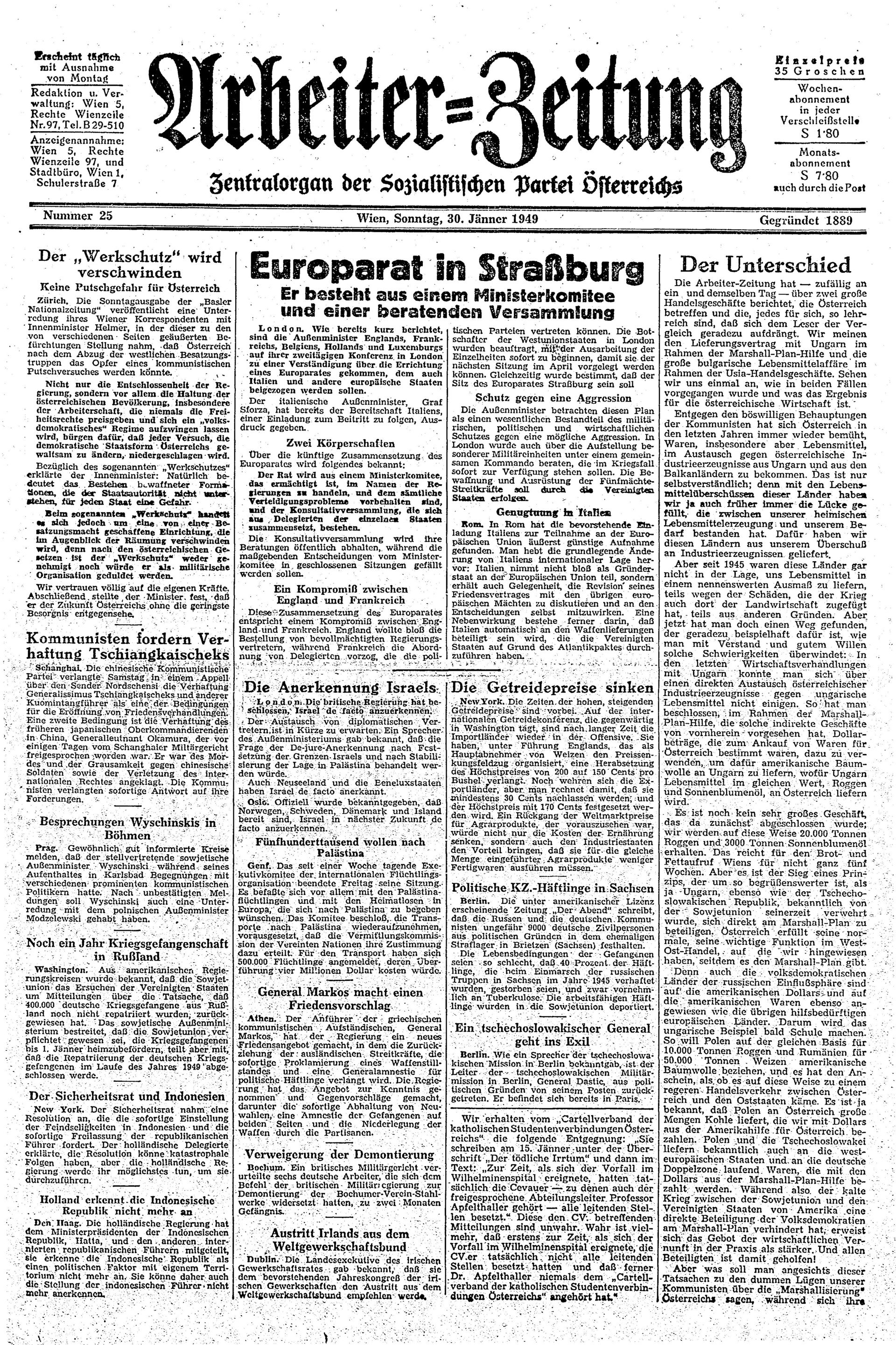 Ausgabe So. 30.01.1949, Seite 1