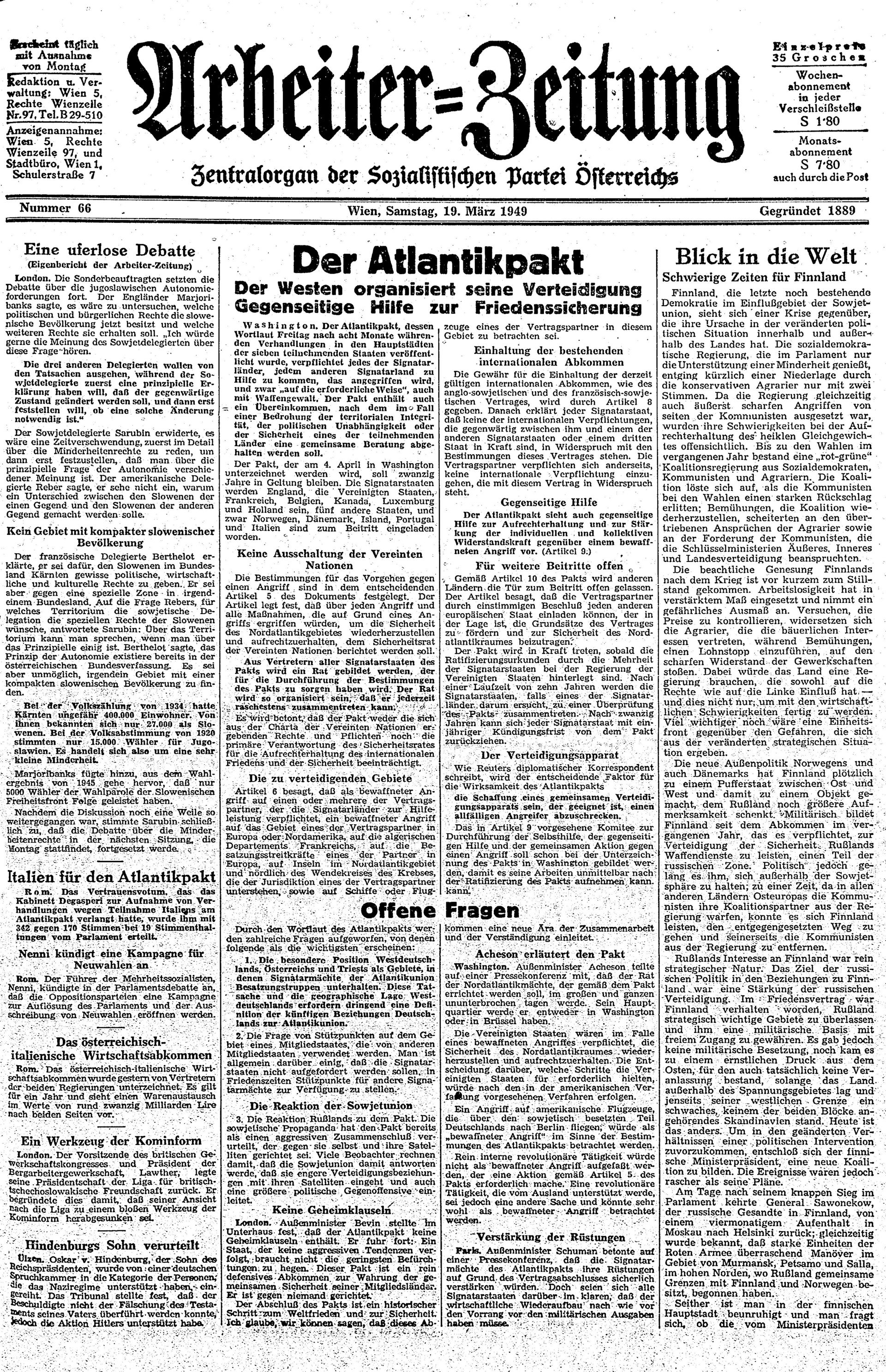 Ausgabe Sa. 19.03.1949, Seite 1