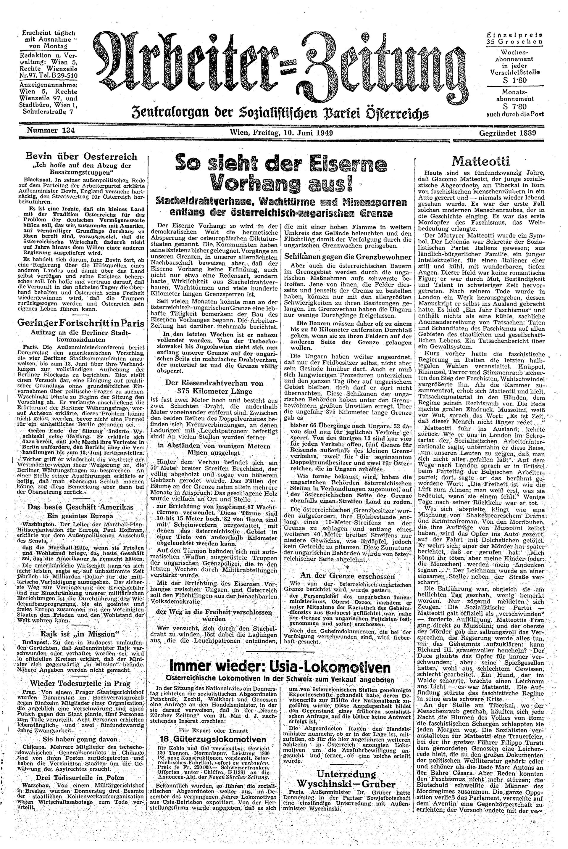 Ausgabe Fr. 10.06.1949, Seite 1