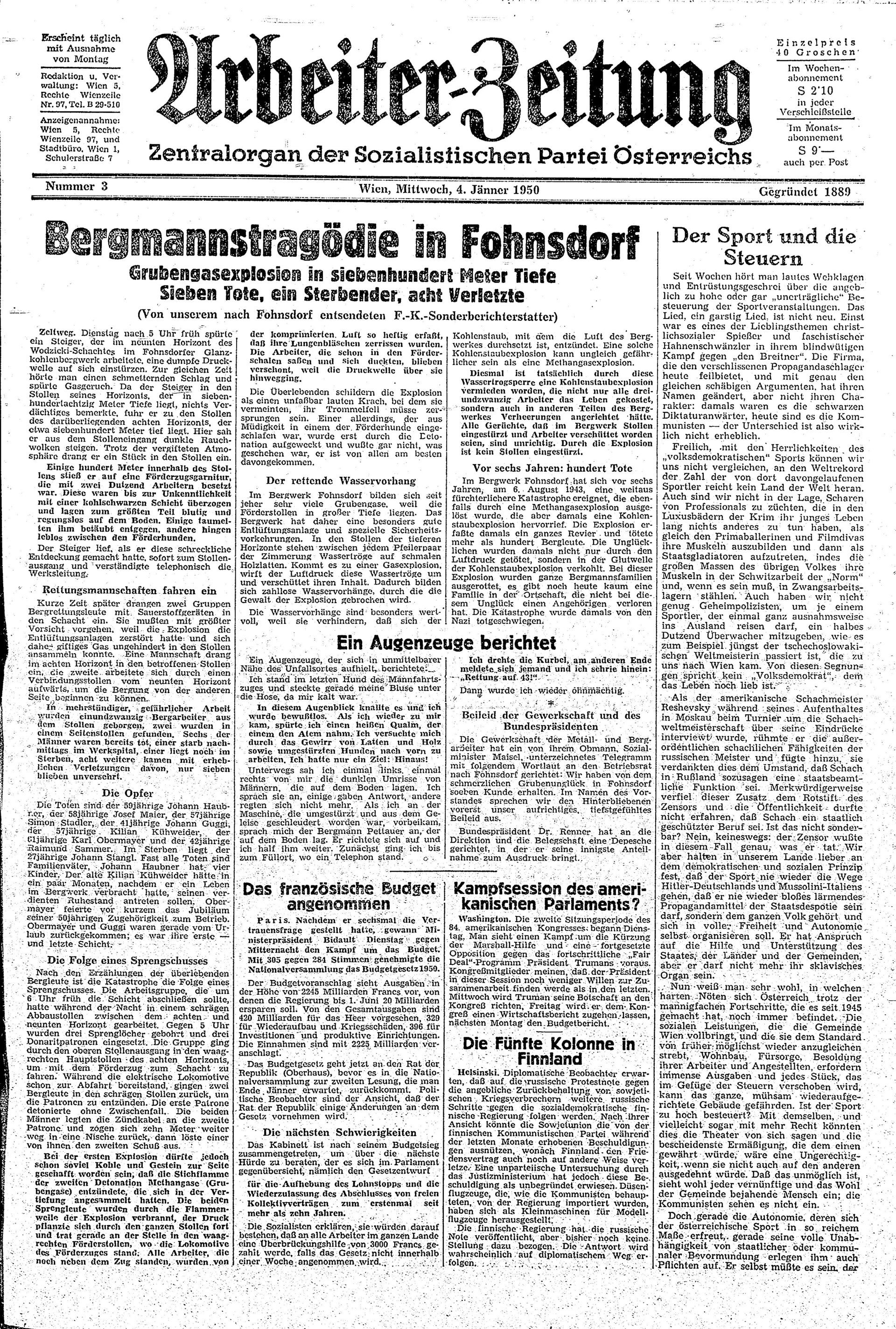 Ausgabe Mi. 04.01.1950, Seite 1