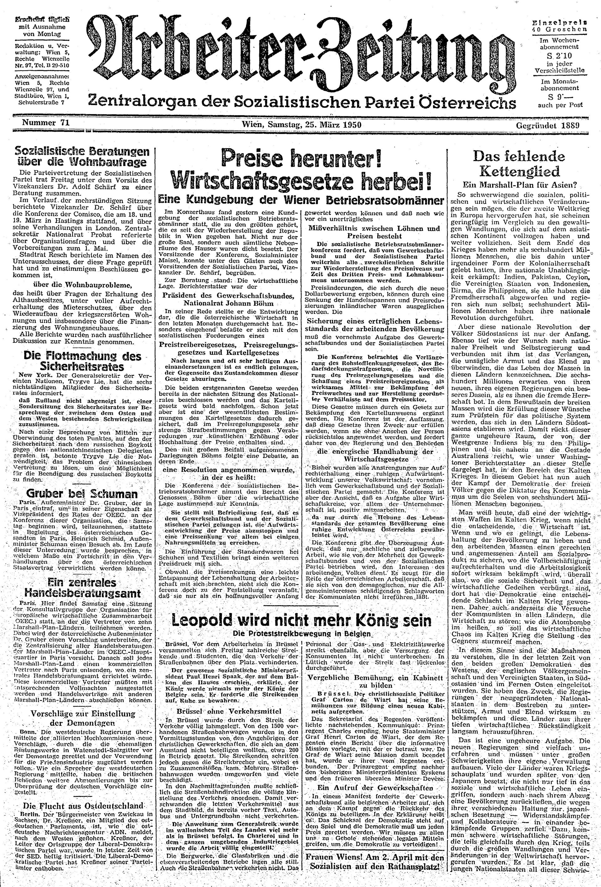 Ausgabe Sa. 25.03.1950, Seite 1