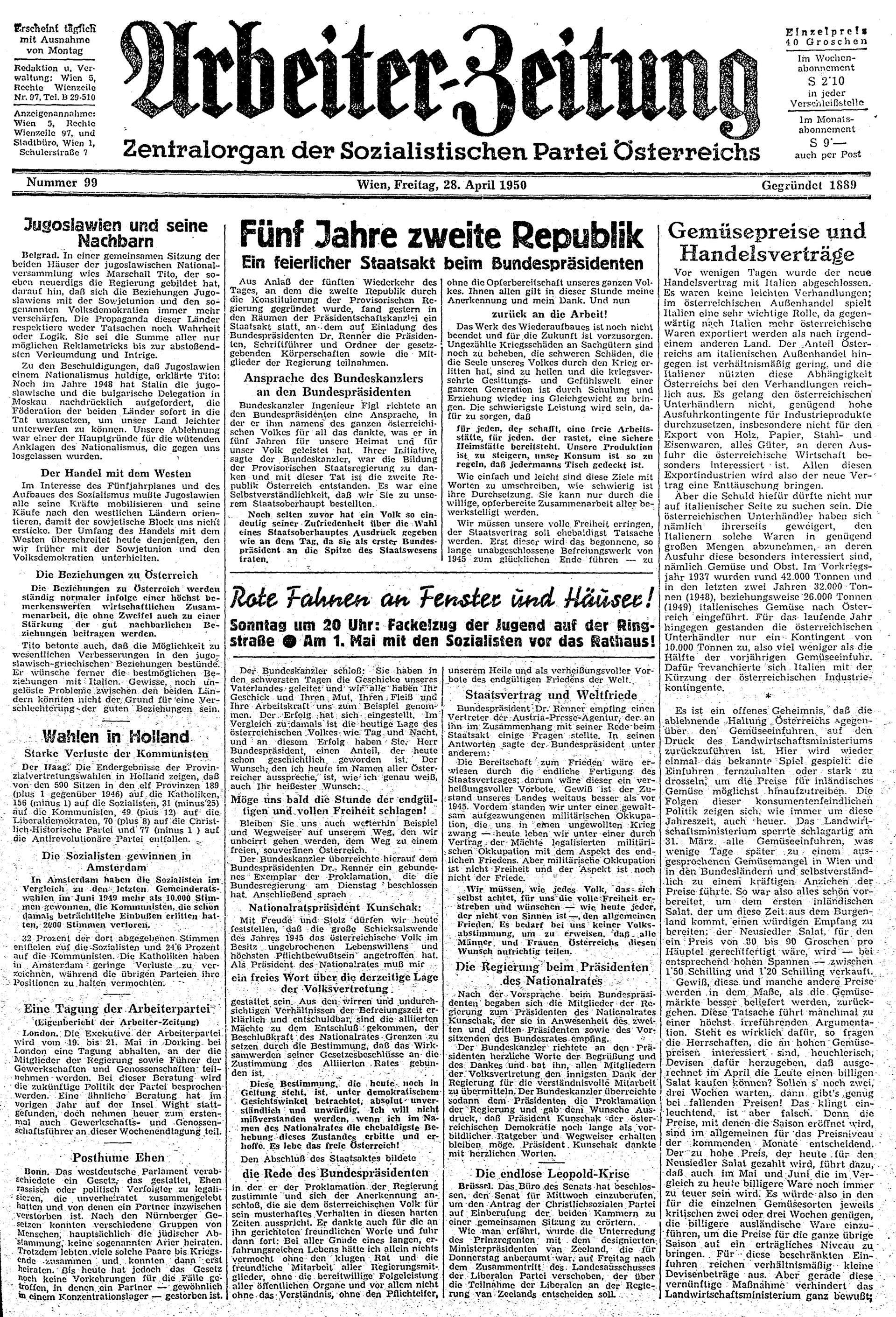 Ausgabe Fr. 28.04.1950, Seite 1