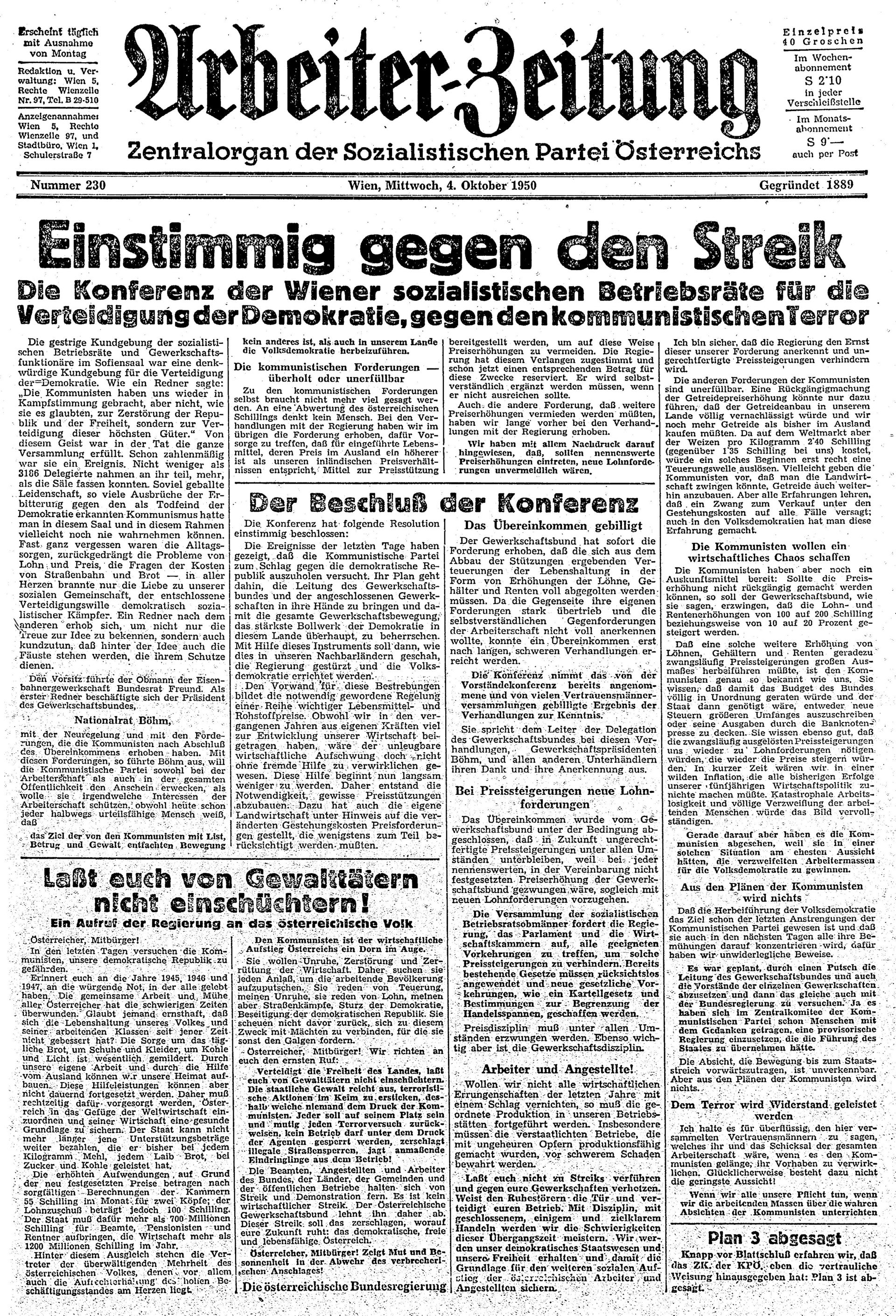 Ausgabe Mi. 04.10.1950, Seite 1