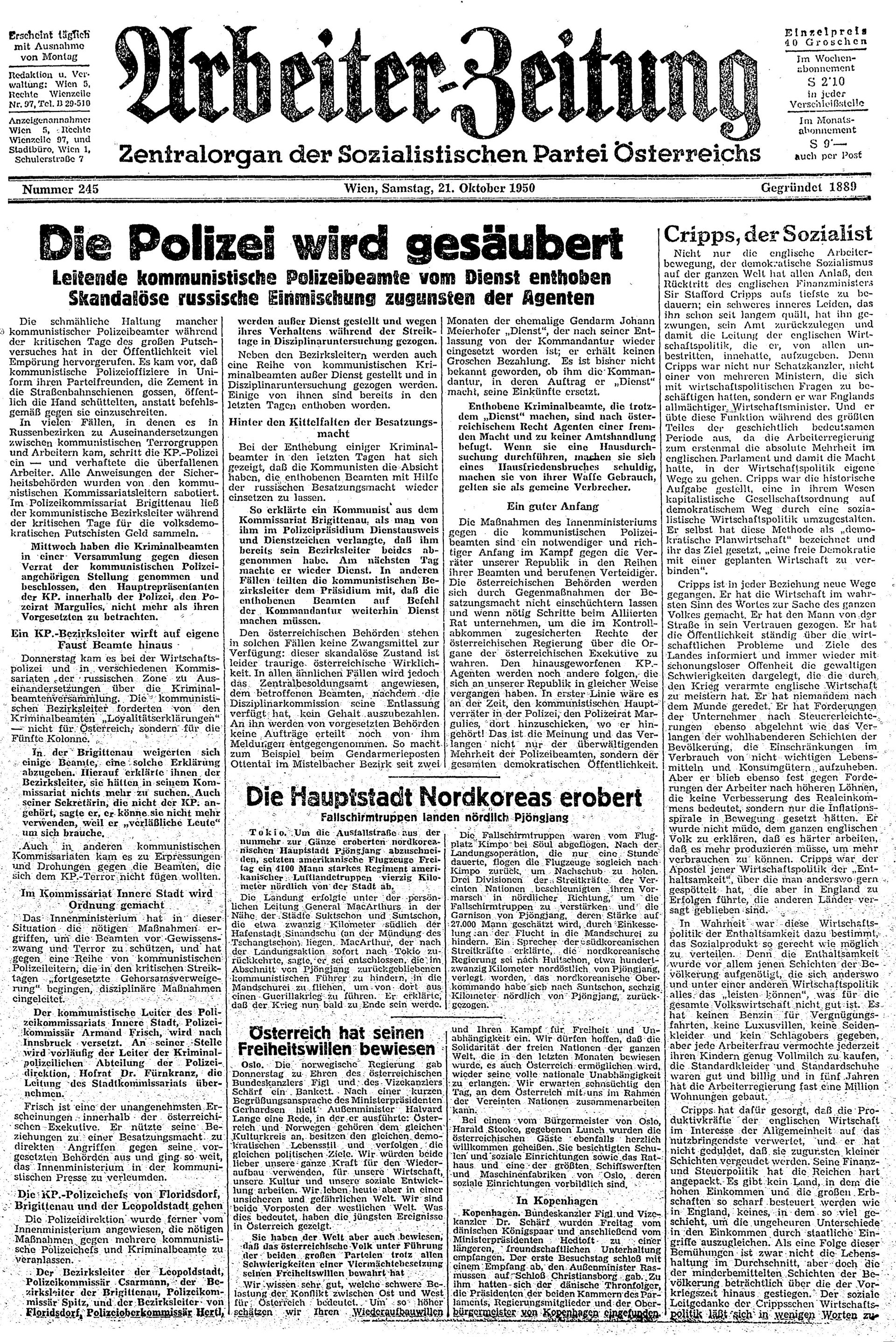 Ausgabe Sa. 21.10.1950, Seite 1