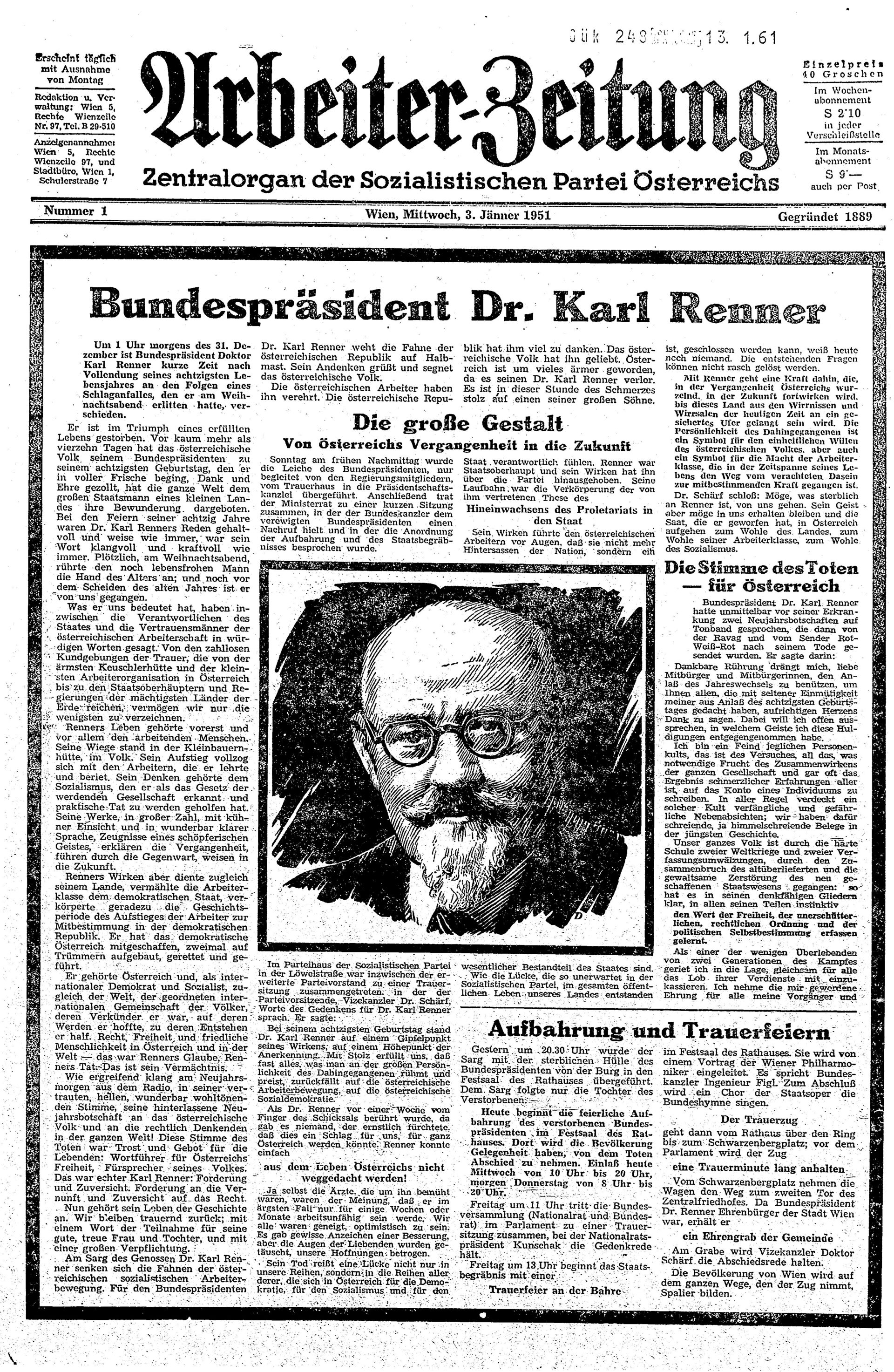 Ausgabe Mi. 03.01.1951, Seite 1