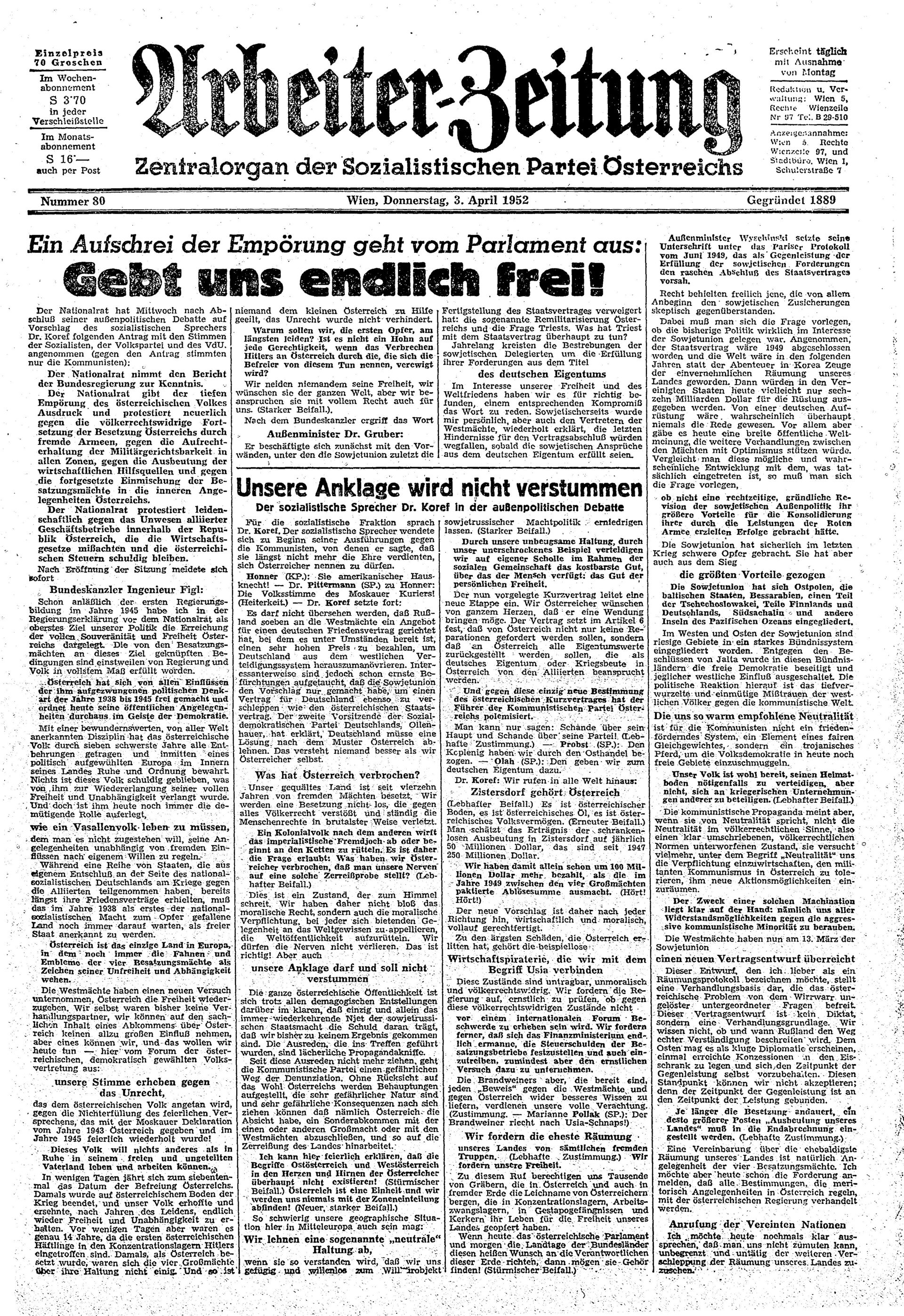 Ausgabe Do. 03.04.1952, Seite 1