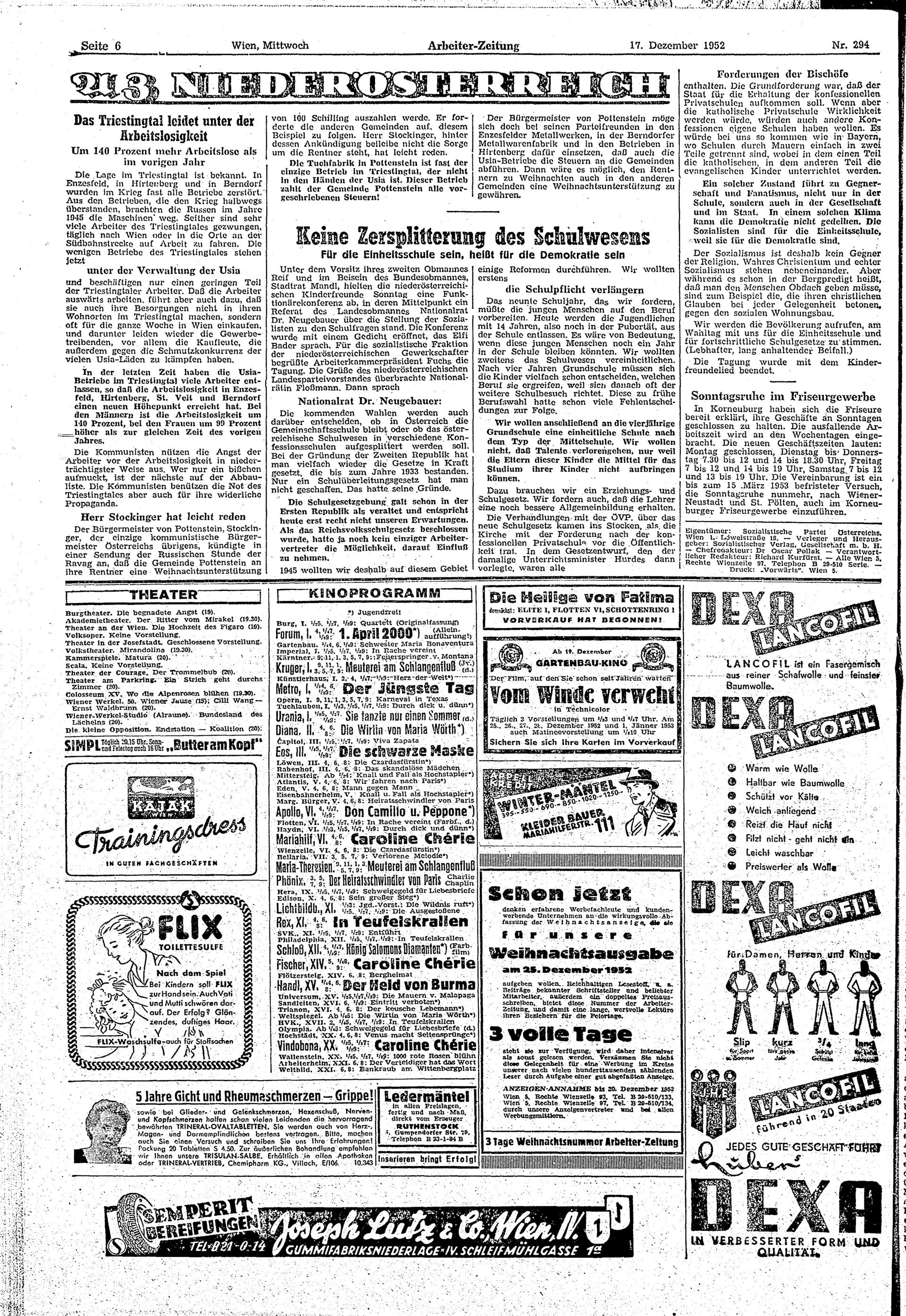 Ausgabe Mi. 17.12.1952, Seite 6