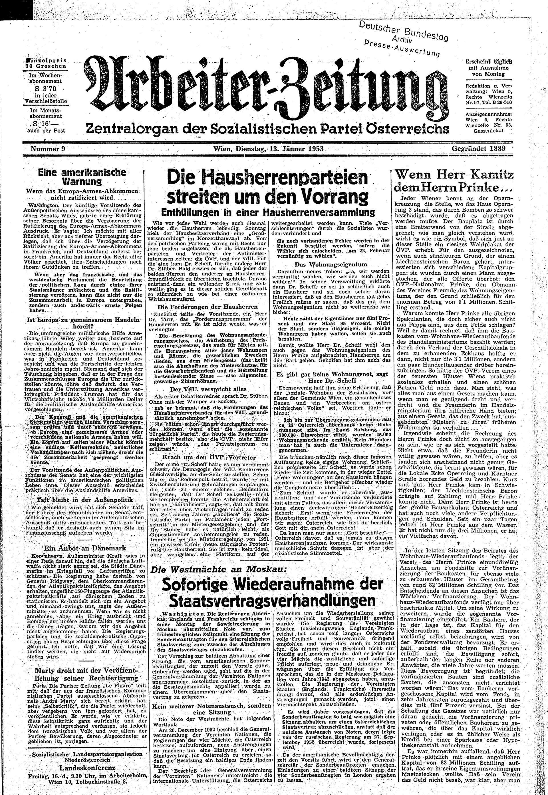 Ausgabe Di. 13.01.1953, Seite 1