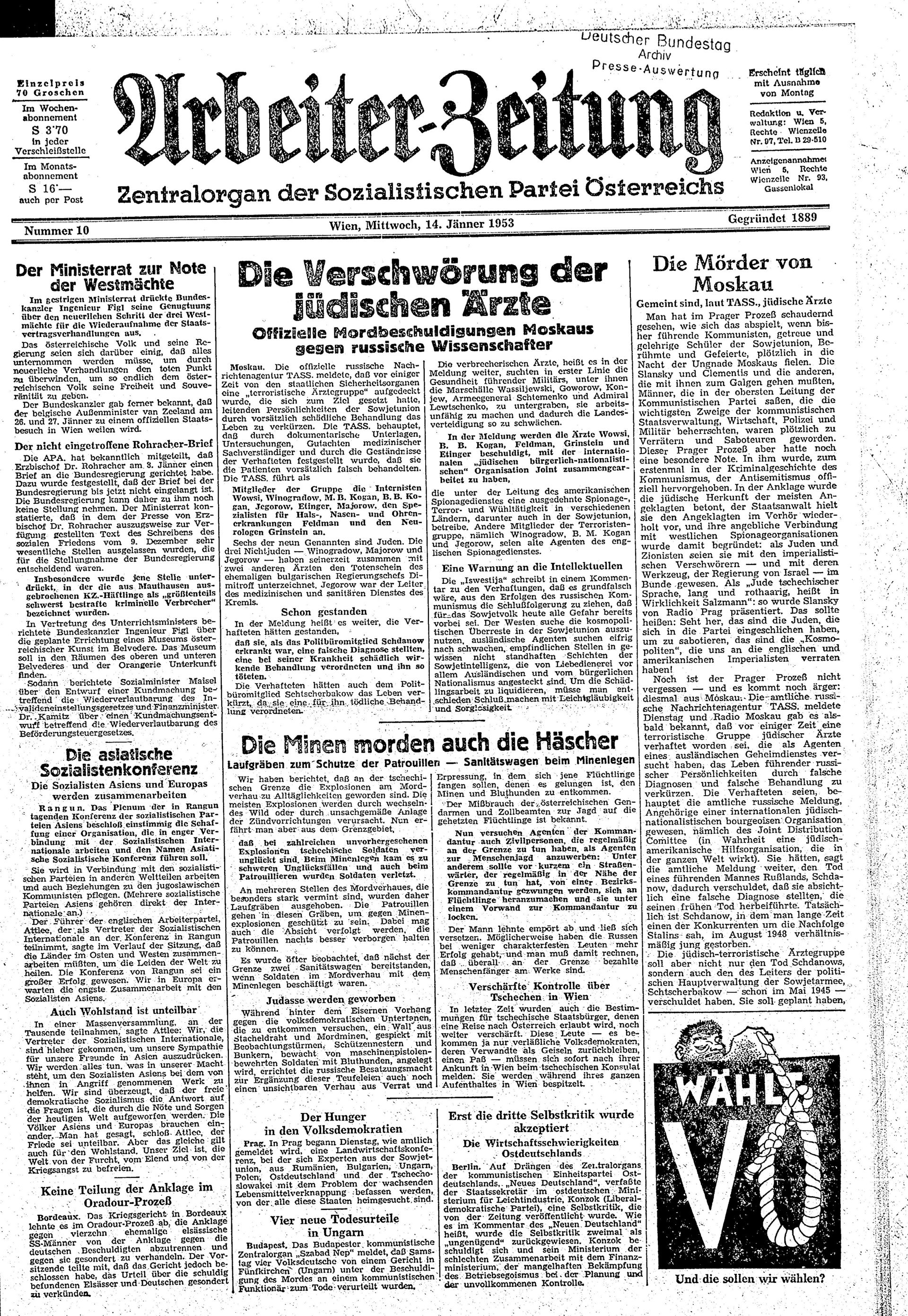 Ausgabe Mi. 14.01.1953, Seite 1